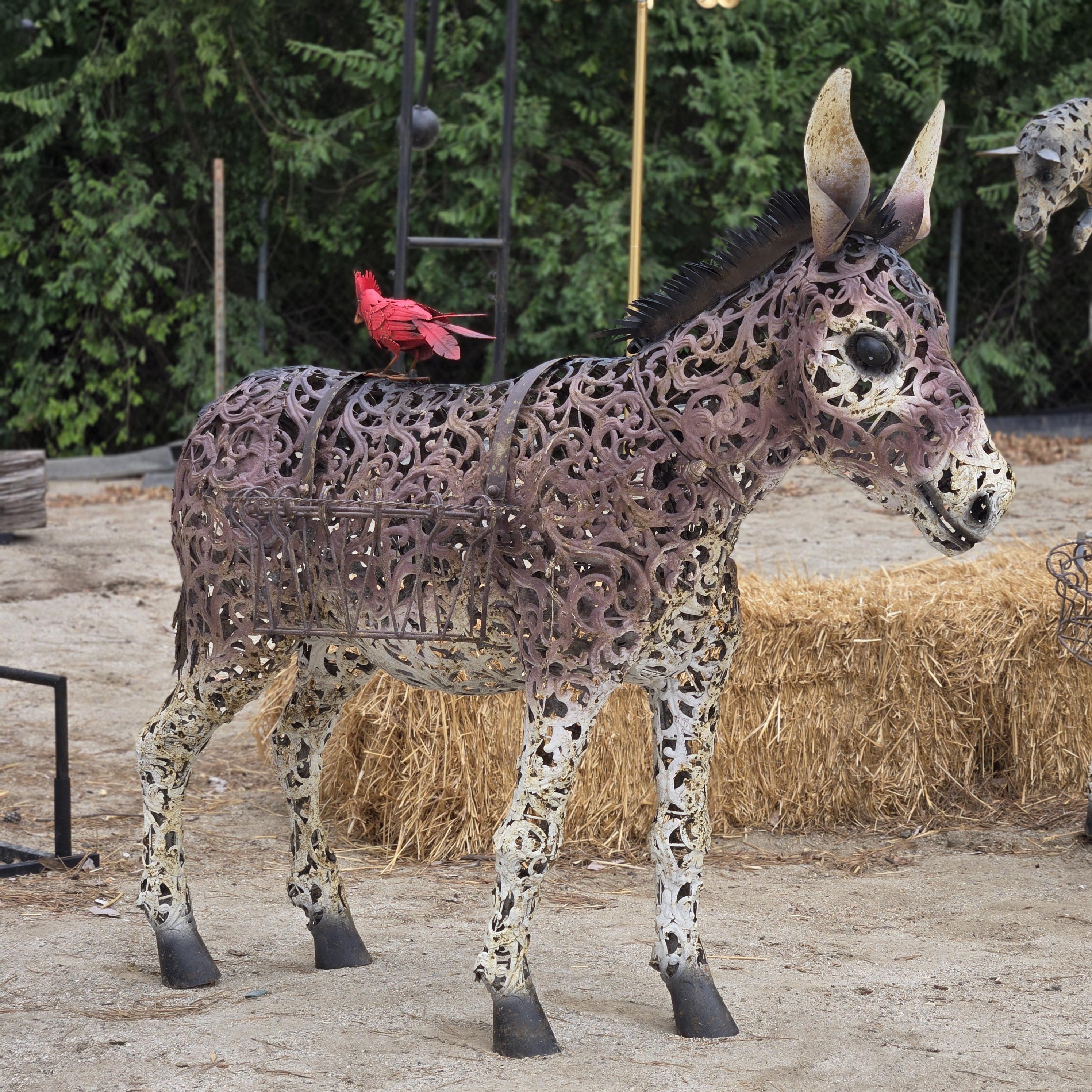 Rustic Metal Donkey Sculpture – Farmhouse Garden Yard Art, Welded Aged Patina Accent