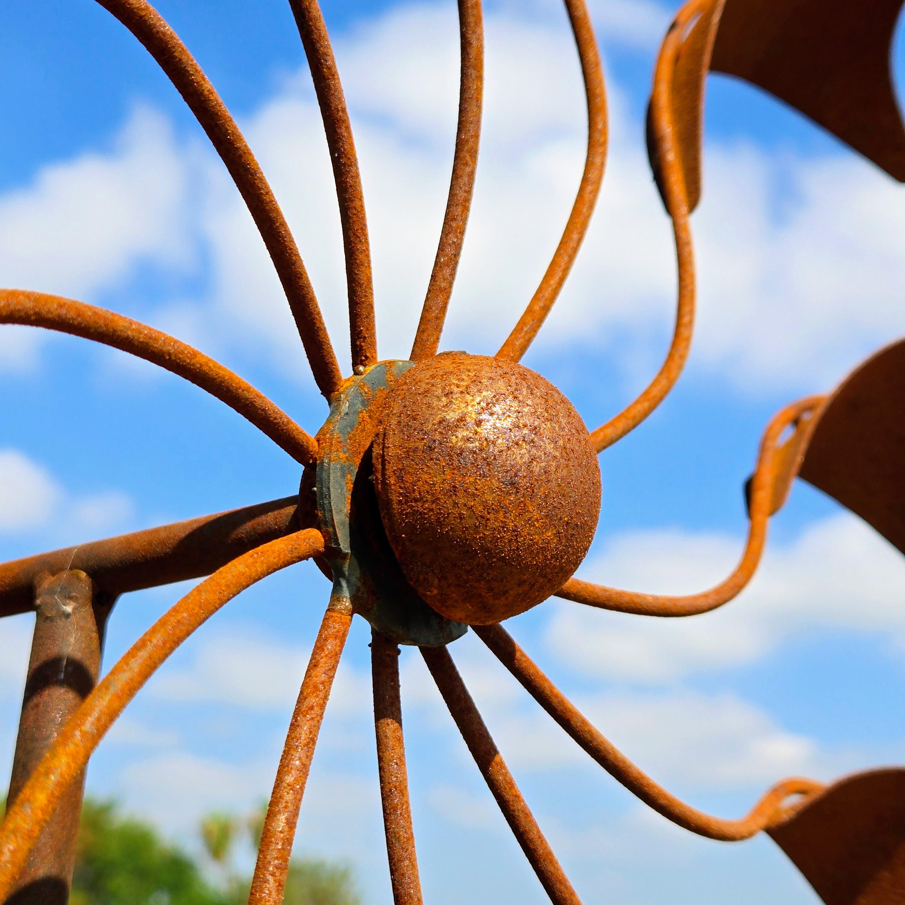 Rustic Garden Wind Spinner with Weather Vane, Heavy-Duty Mild Steel Outdoor Sculpture