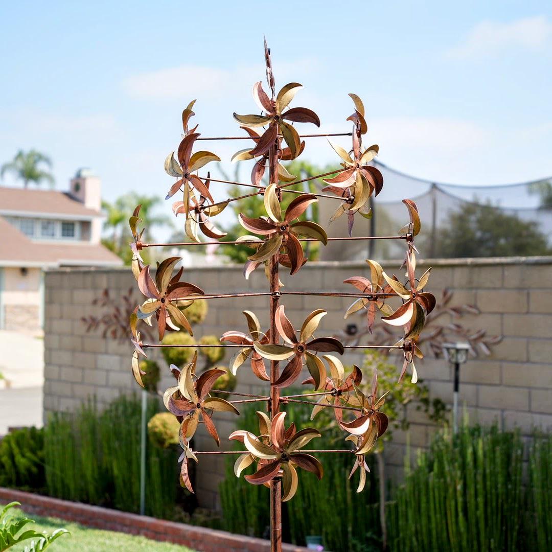 Rust Finish Kinetic Metal Wind Spinner – Vintage Yard Art Outdoor Garden Sculpture