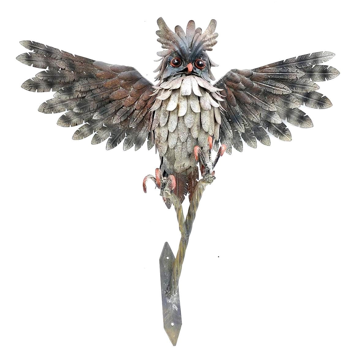Rustic Metal Owl Wall Sculpture - Handmade Vintage Garden Decor