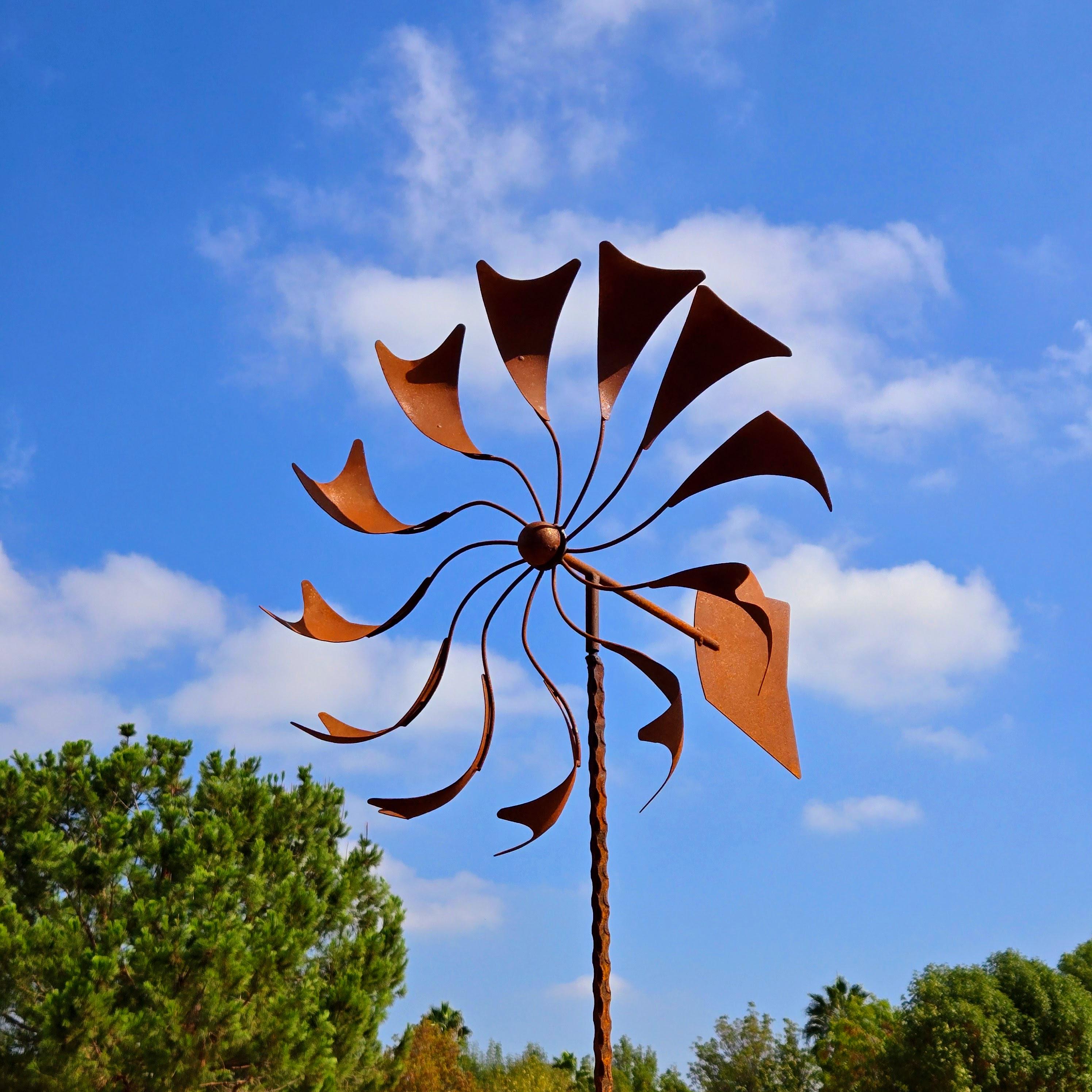 Rustic Garden Wind Spinner with Weather Vane, Heavy-Duty Mild Steel Outdoor Sculpture