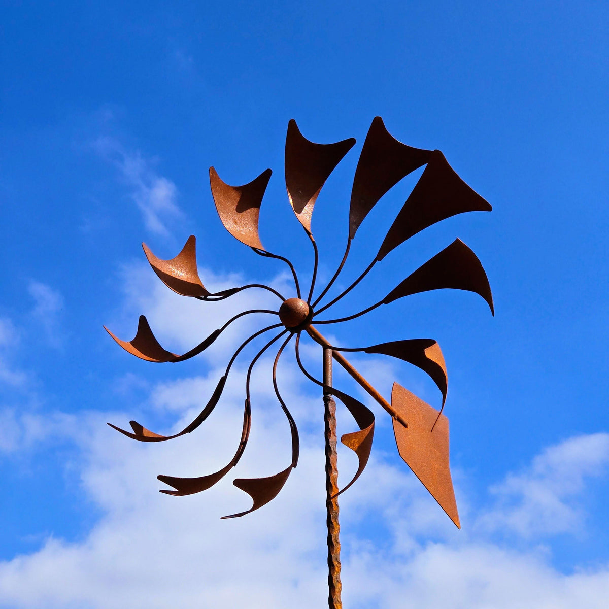Rustic Garden Wind Spinner with Weather Vane, Heavy-Duty Mild Steel Outdoor Sculpture