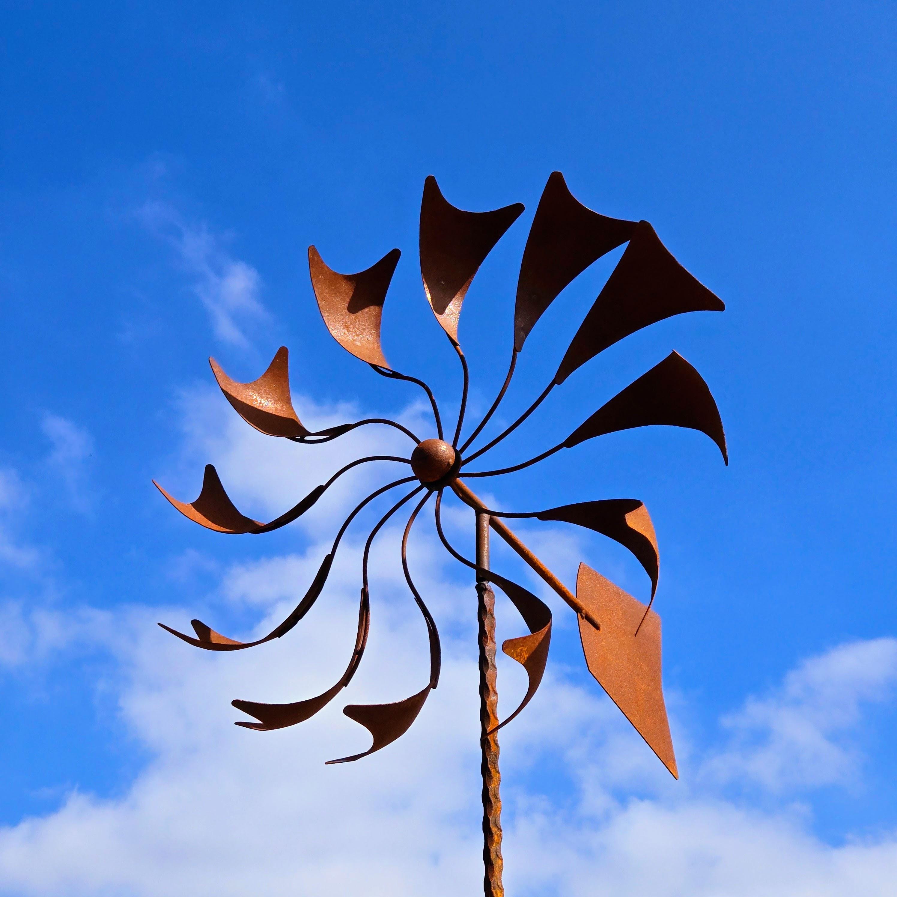 Rustic Garden Wind Spinner with Weather Vane, Heavy-Duty Mild Steel Outdoor Sculpture