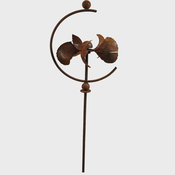 Rustic Metal Wind Spinner: 55" Kinetic Garden Art, Rust Finish