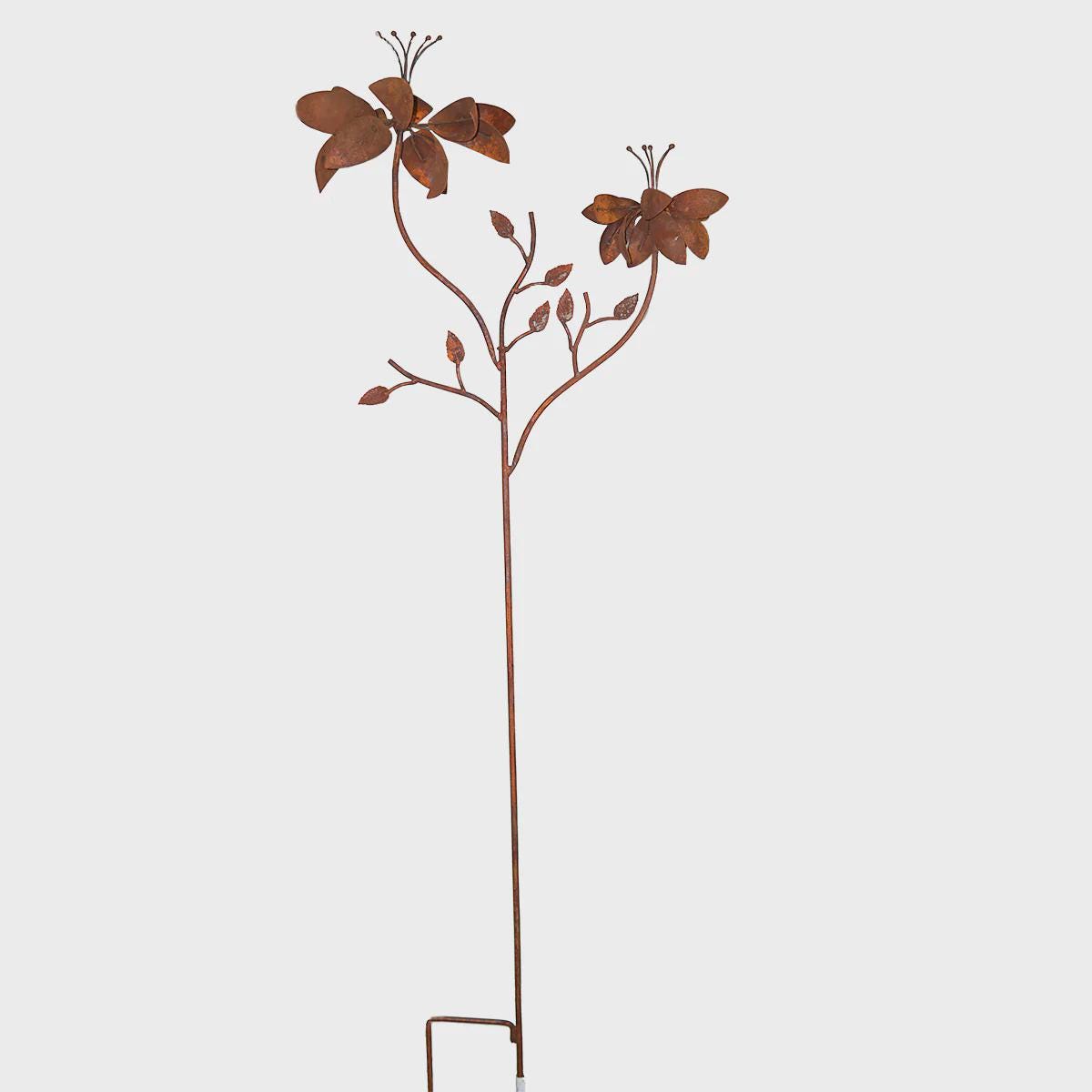Rusty Metal Flower Garden kinetic wind spinner Stake: Handmade Iron Sculpture, Outdoor Decor