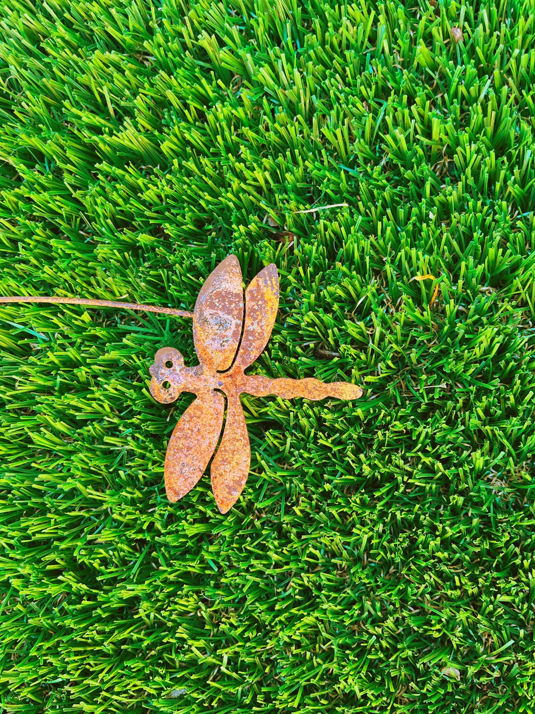 Rustic Metal Cat and Dragonfly Garden Stake - Whimsical Yard Art