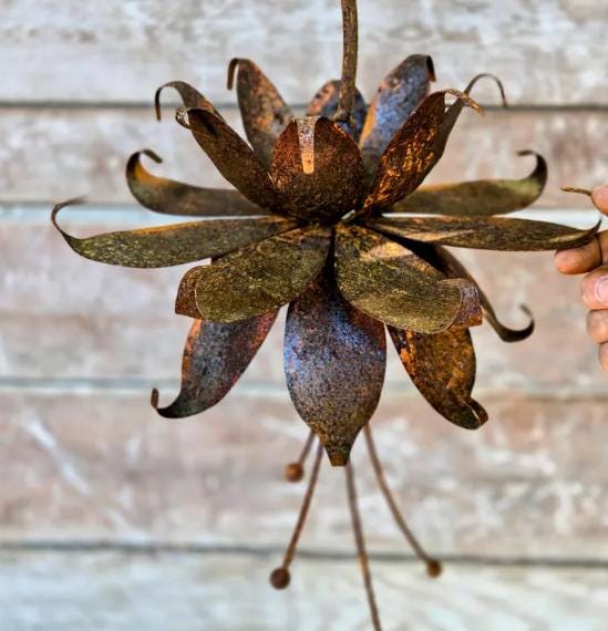 Rusted Metal Flower Garden Art Stakes, Handcrafted Yard Decor