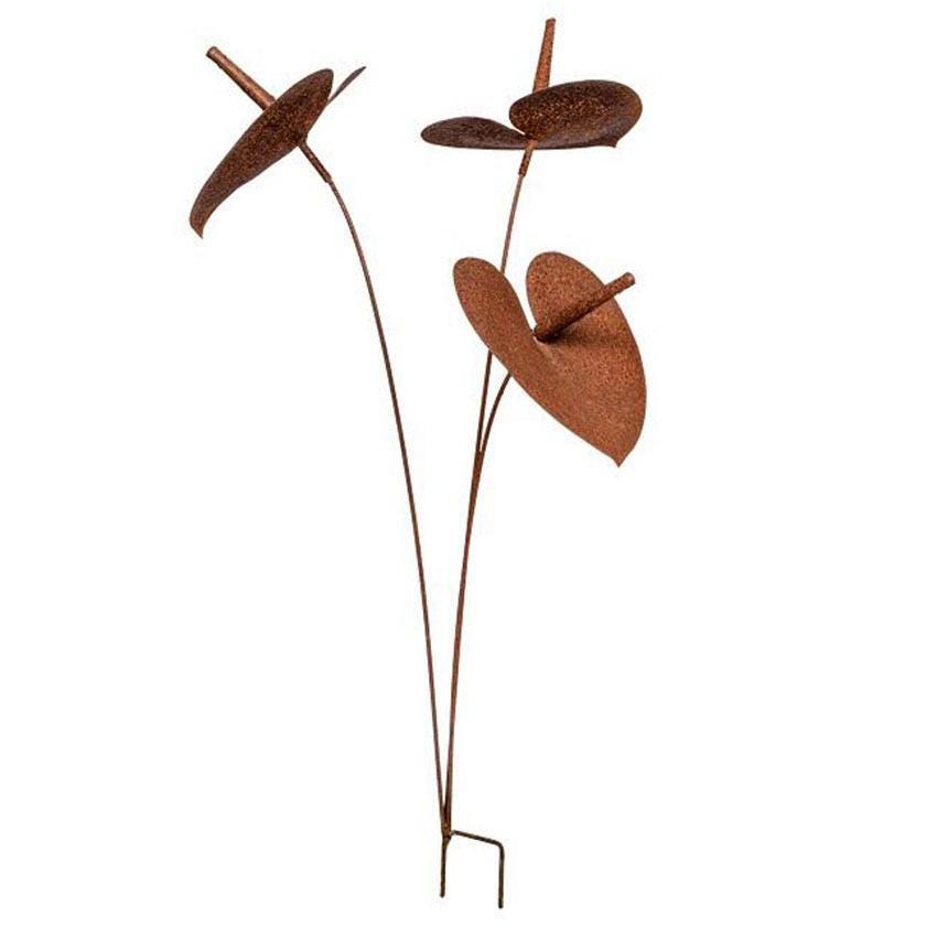 Rusty Metal Anthurium Garden Stake - Weatherproof Flamingo Flower Sculpture