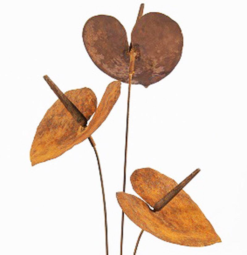 Rusty Metal Anthurium Garden Stake - Weatherproof Flamingo Flower Sculpture