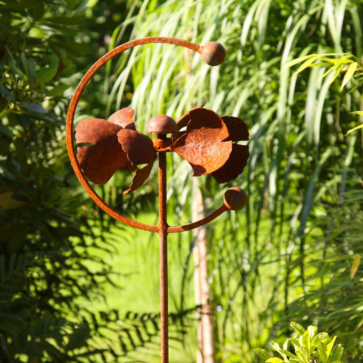 Rustic Metal Wind Spinner: 55" Kinetic Garden Art, Rust Finish