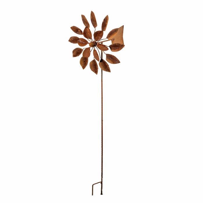 Handmade Rusty Iron Flower Wind Spinner: Farmhouse Garden Decor (82"H)