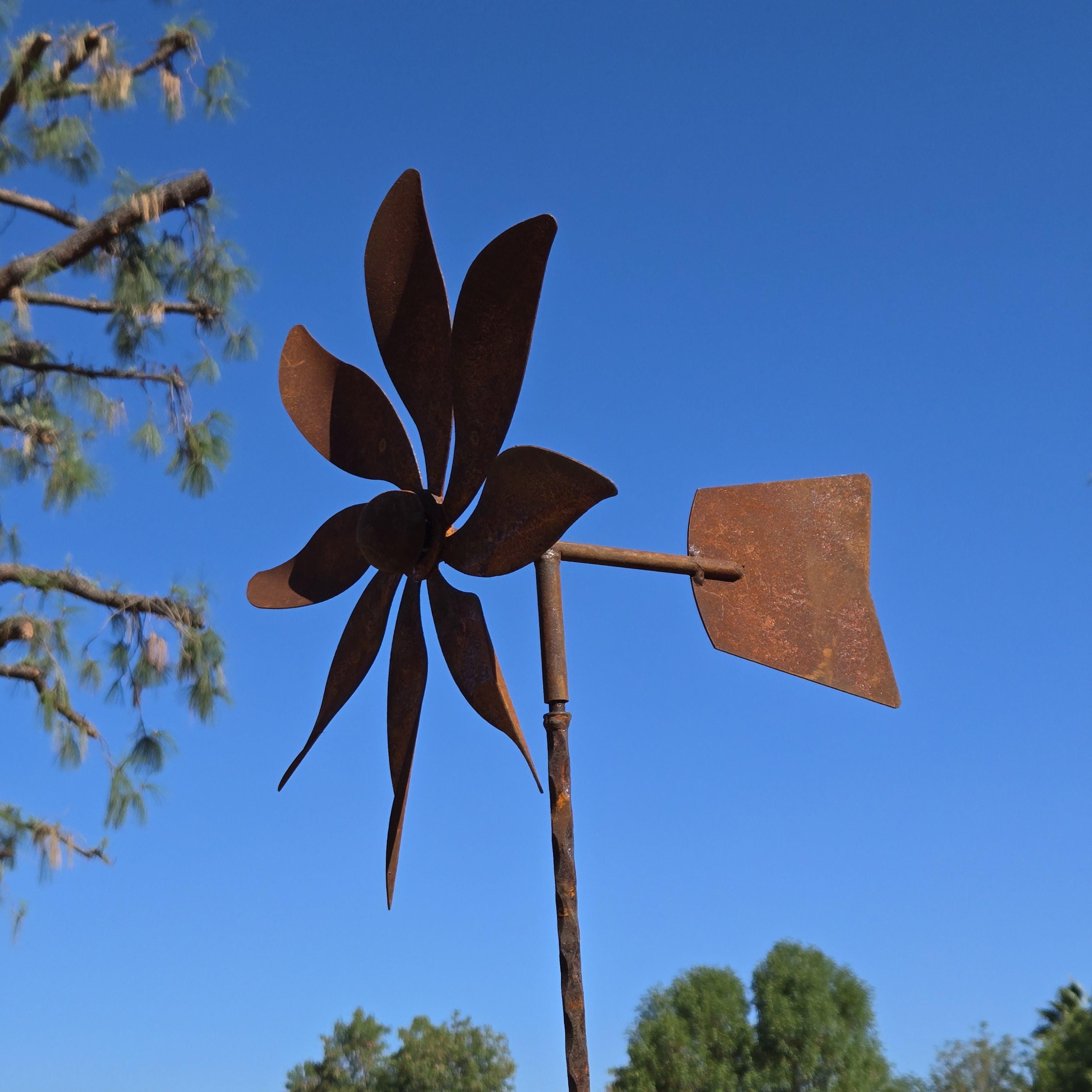 Handmade Rustic Metal Flower Wind Vane: Iron Garden Decor