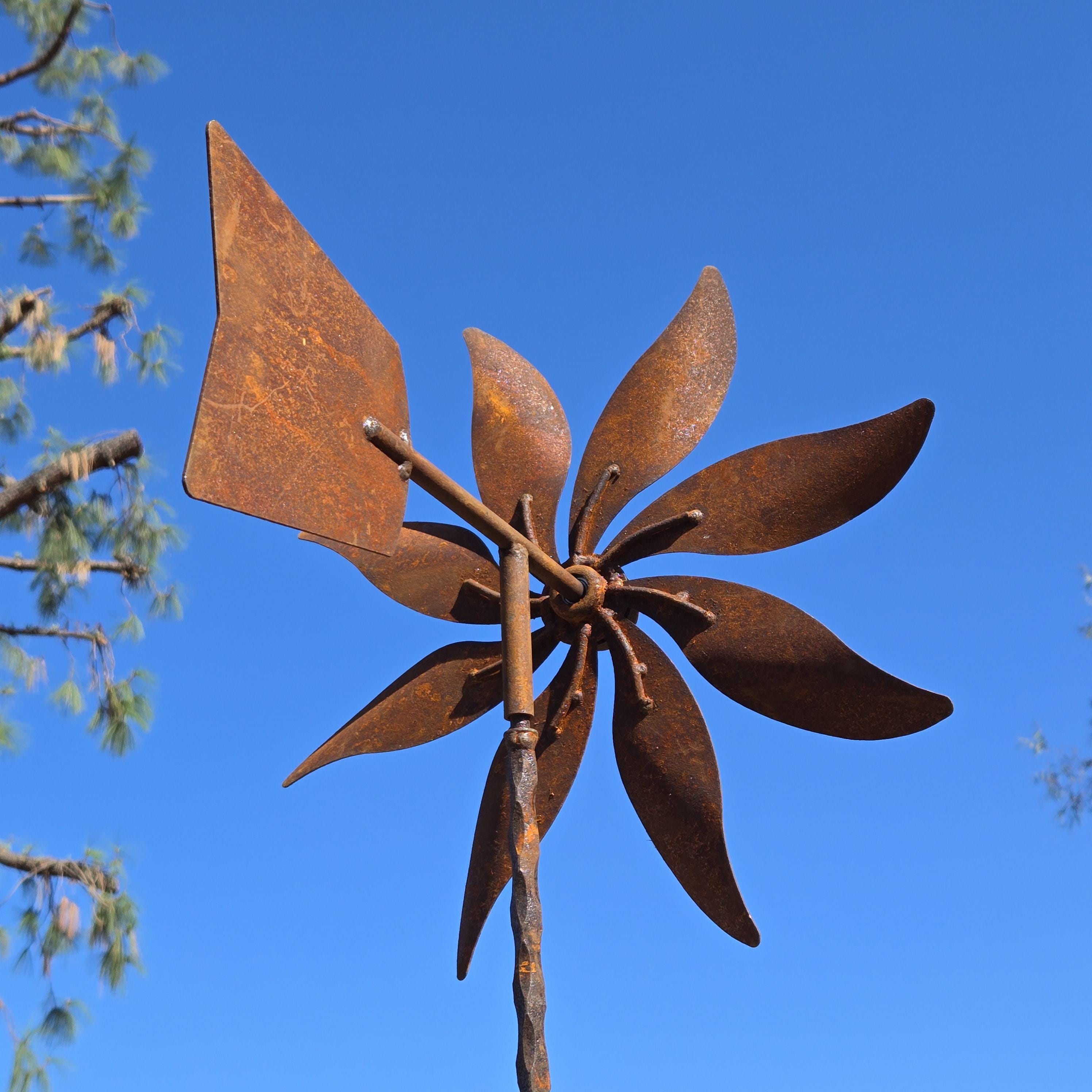 Handmade Rustic Metal Flower Wind Vane: Iron Garden Decor
