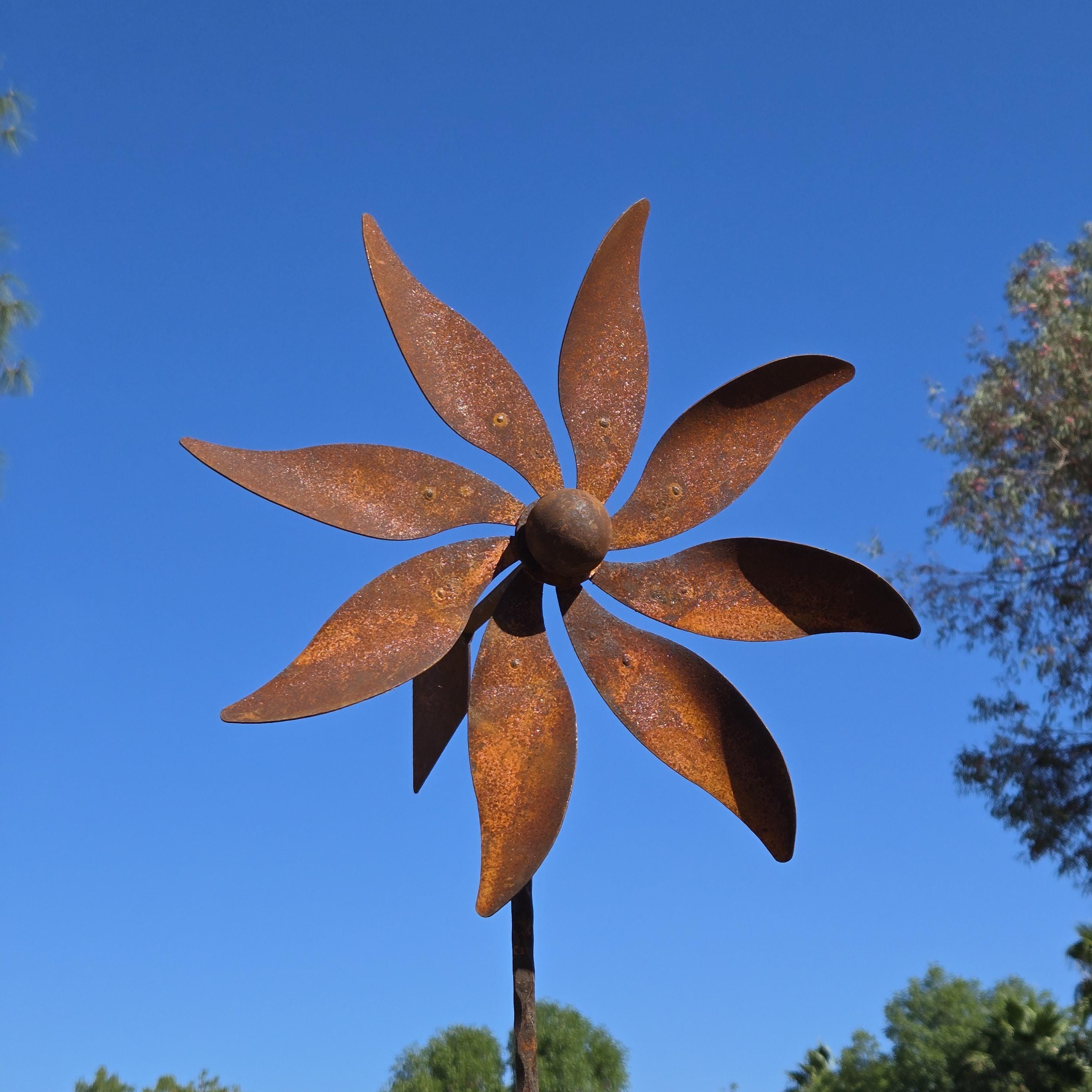 Handmade Rustic Metal Flower Wind Vane: Iron Garden Decor