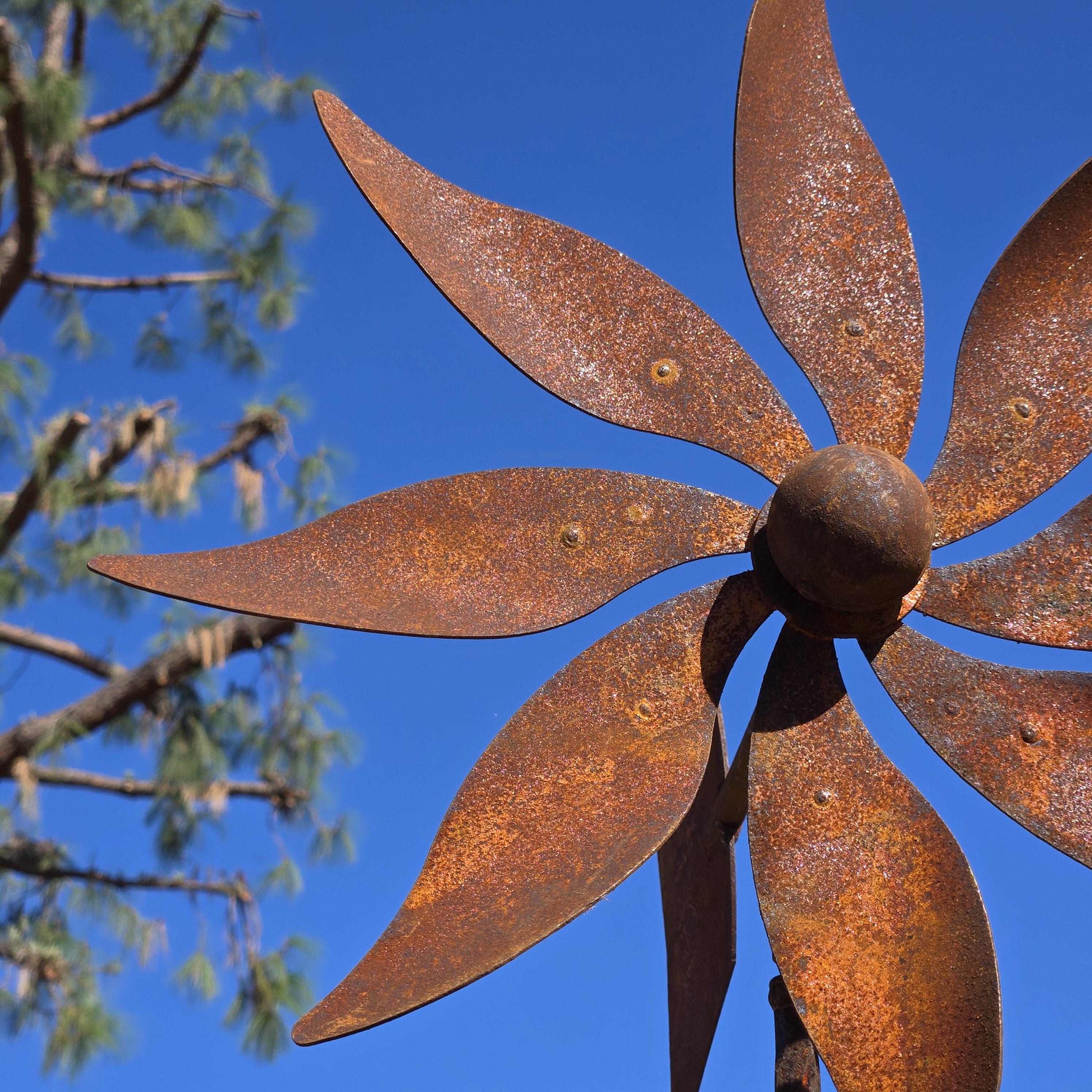 Handmade Rustic Metal Flower Wind Vane: Iron Garden Decor
