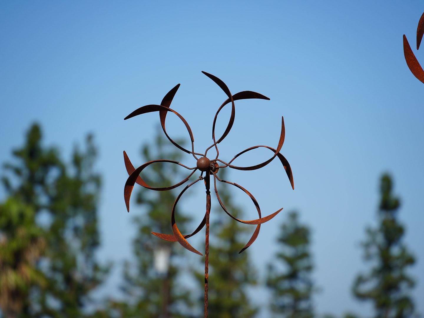 70“H Rustic Metal Wind Spinner: Kinetic Garden Art, Patio Decor