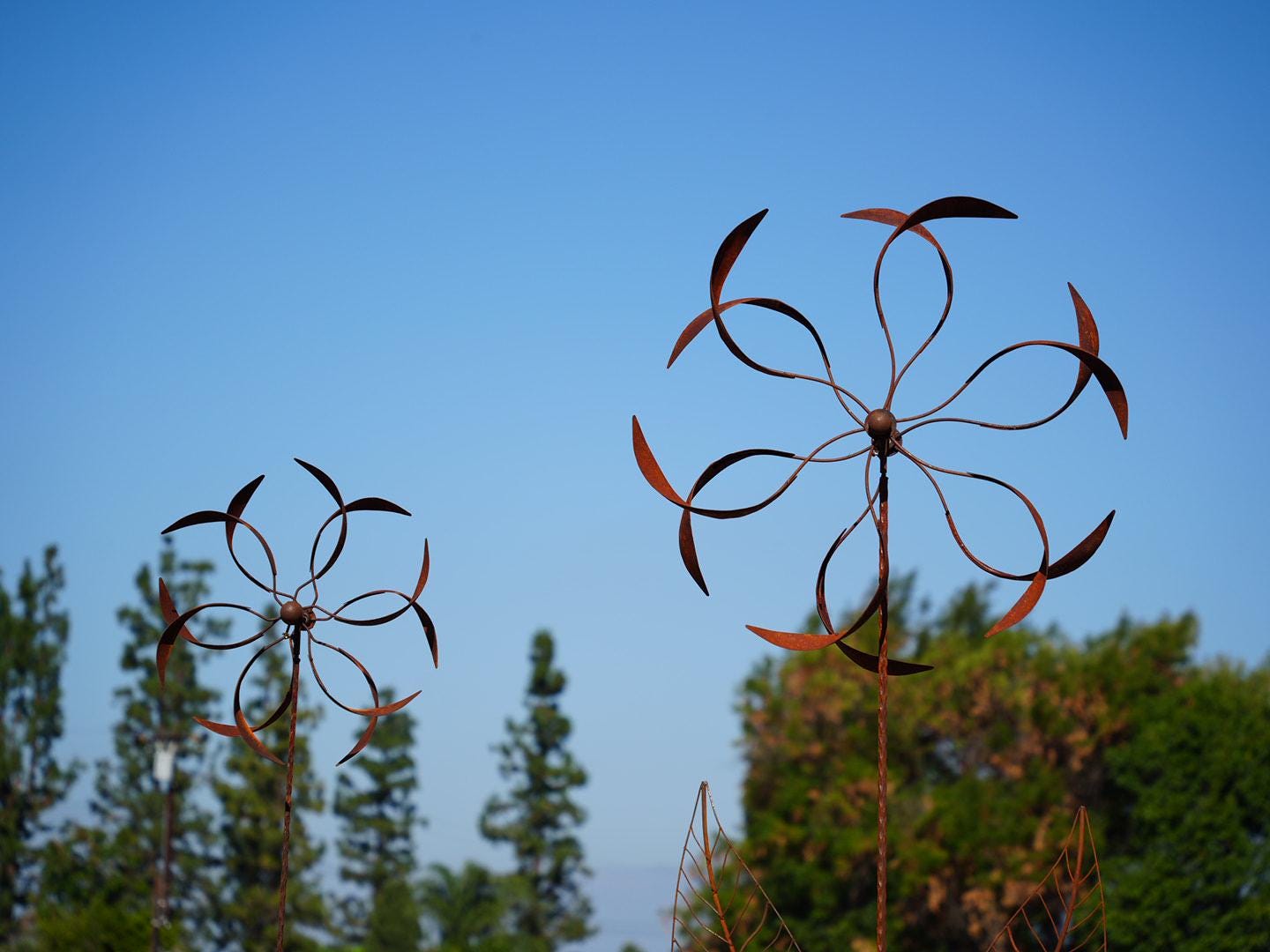 70“H Rustic Metal Wind Spinner: Kinetic Garden Art, Patio Decor