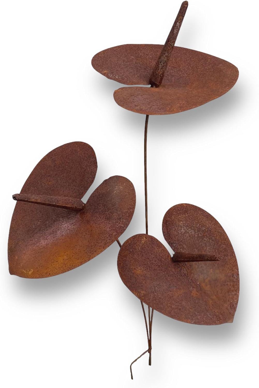 Rusty Metal Anthurium Garden Stake - Weatherproof Flamingo Flower Sculpture