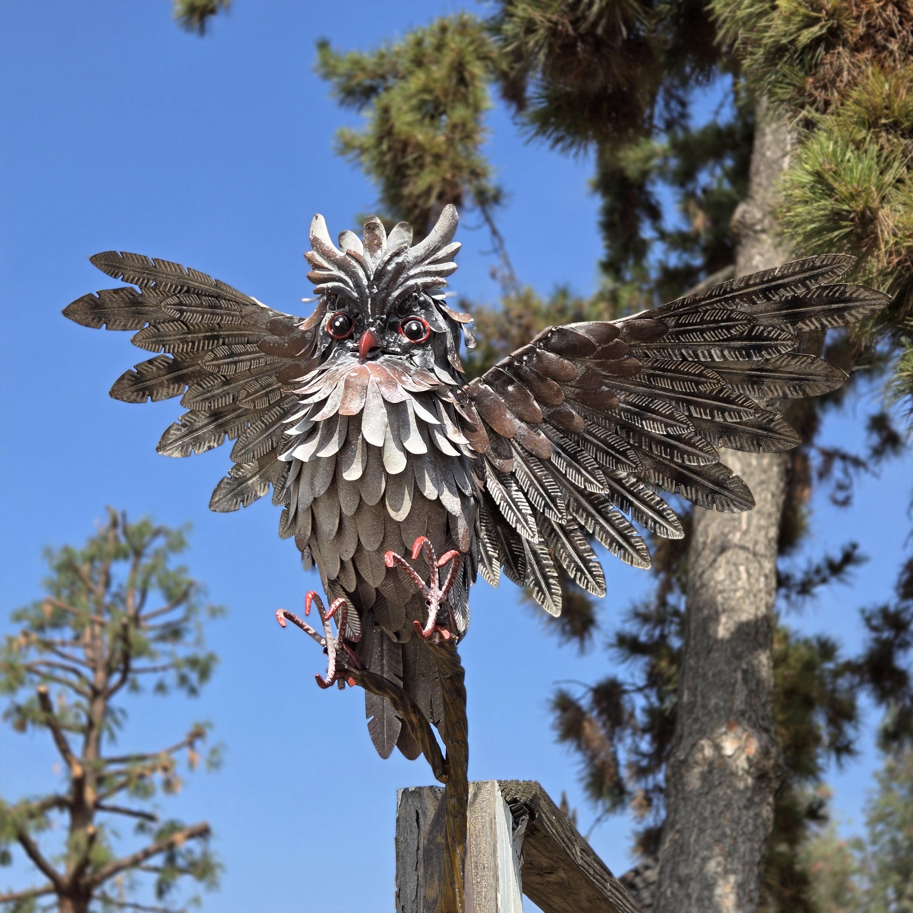 Rustic Metal Owl Wall Sculpture - Handmade Vintage Garden Decor