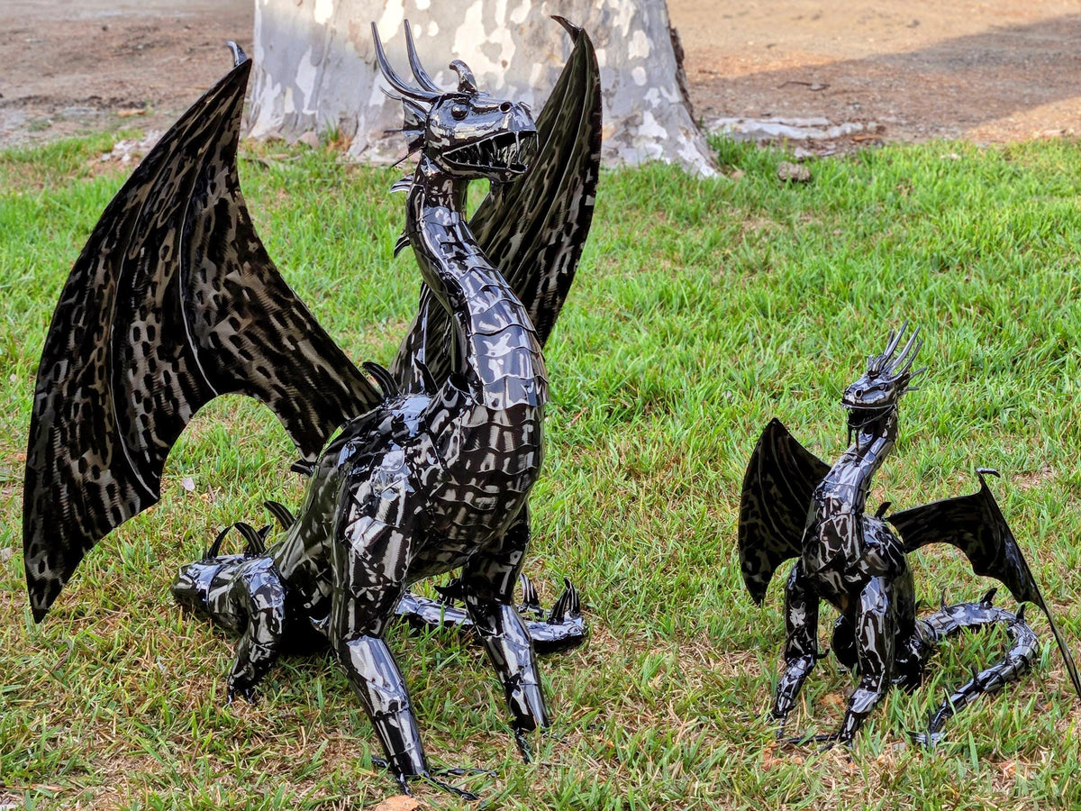 Handcrafted Iron Dragon Sculpture – Rustic Fantasy Garden Art
