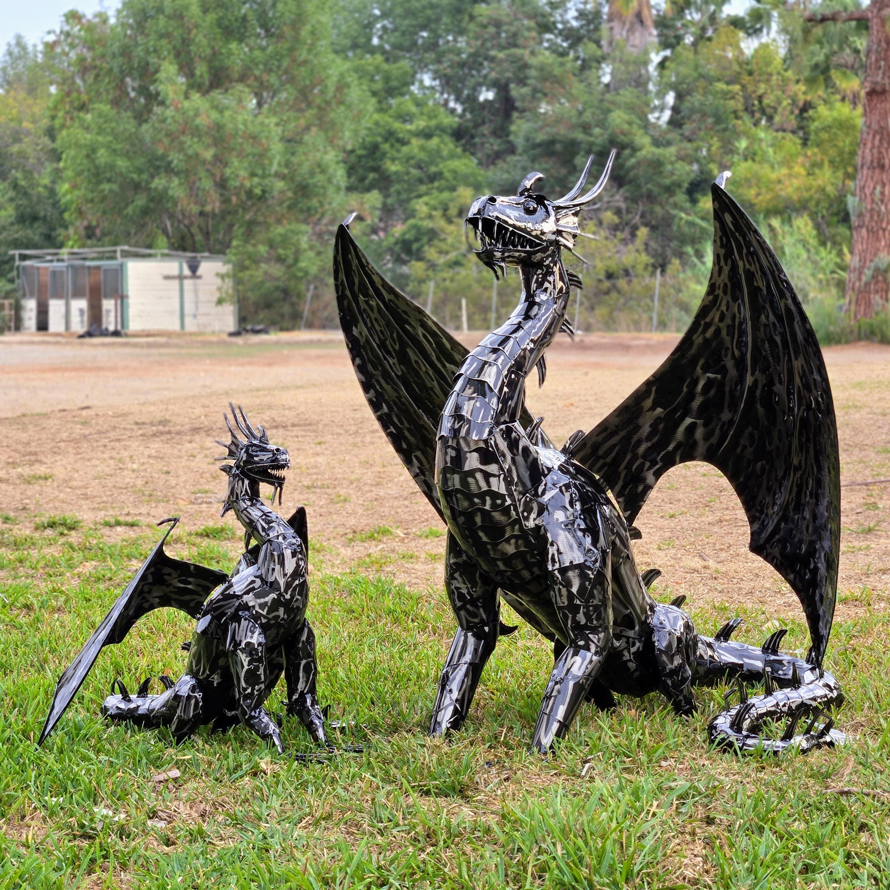 Handcrafted Iron Dragon Sculpture – Rustic Fantasy Garden Art