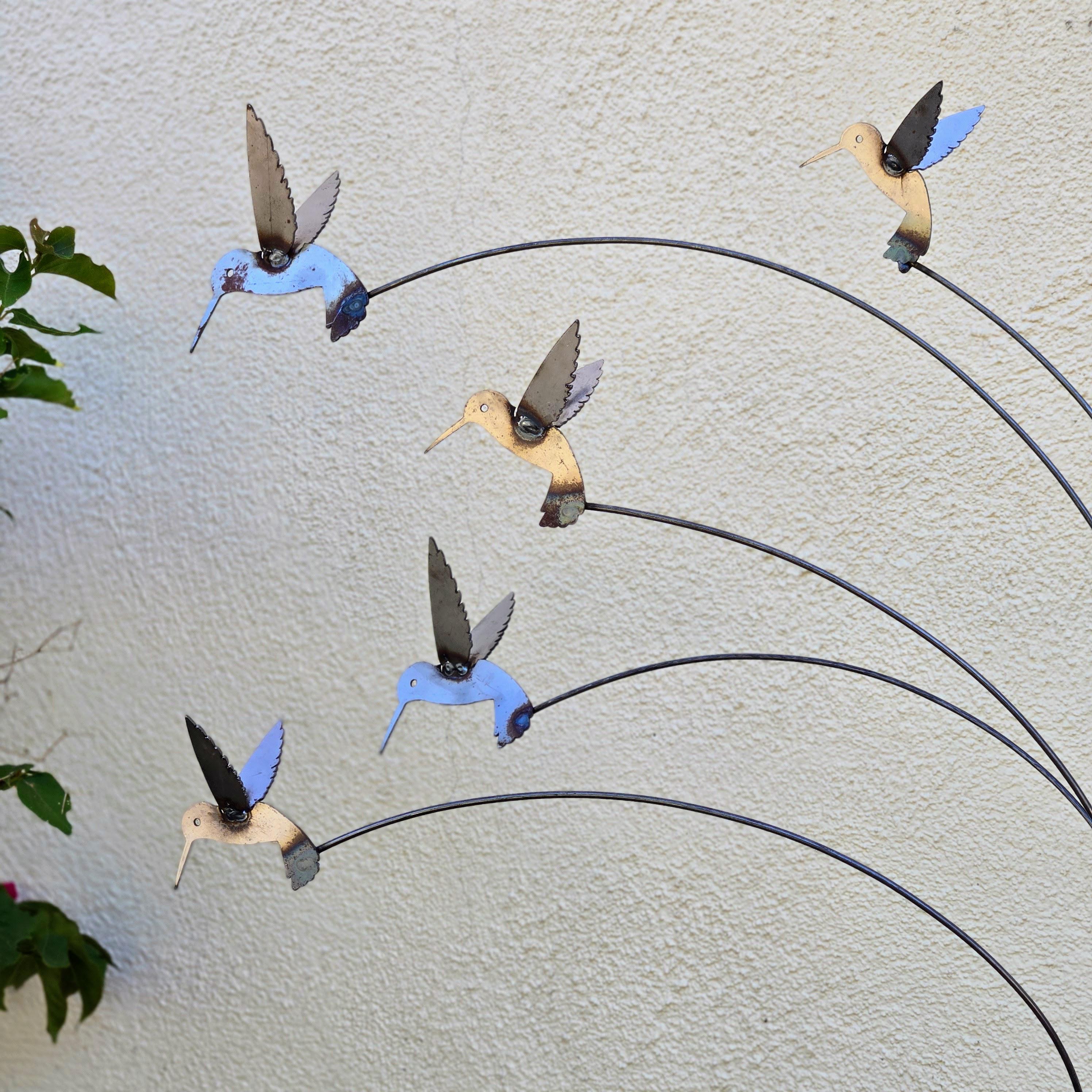 Rustic Metal Hummingbird and Dragonfly Garden Stake – Vintage Yard Art for Outdoor Décor