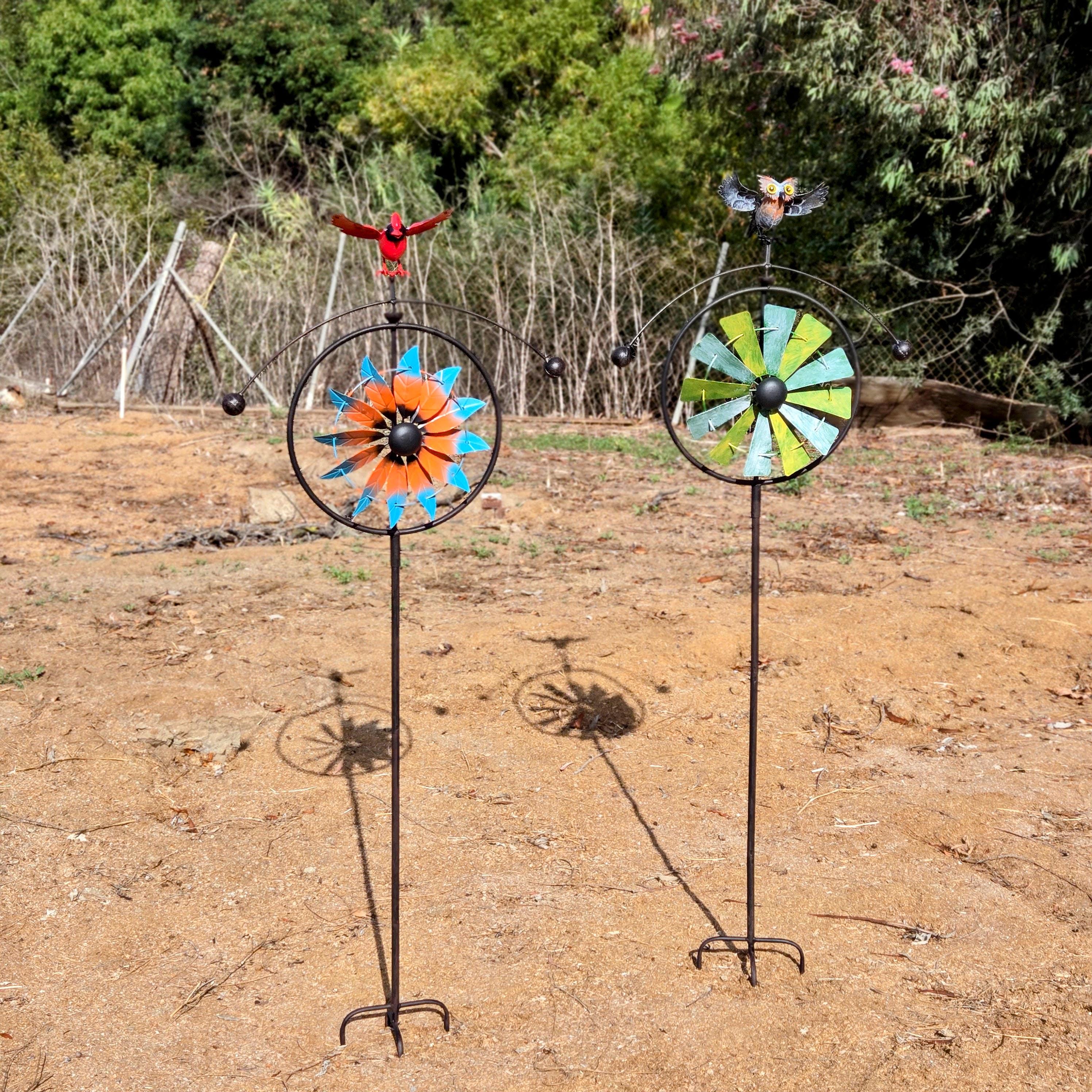 Metal Wind Spinner Balancer – Cardinal or Owl Kinetic Garden Yard Art