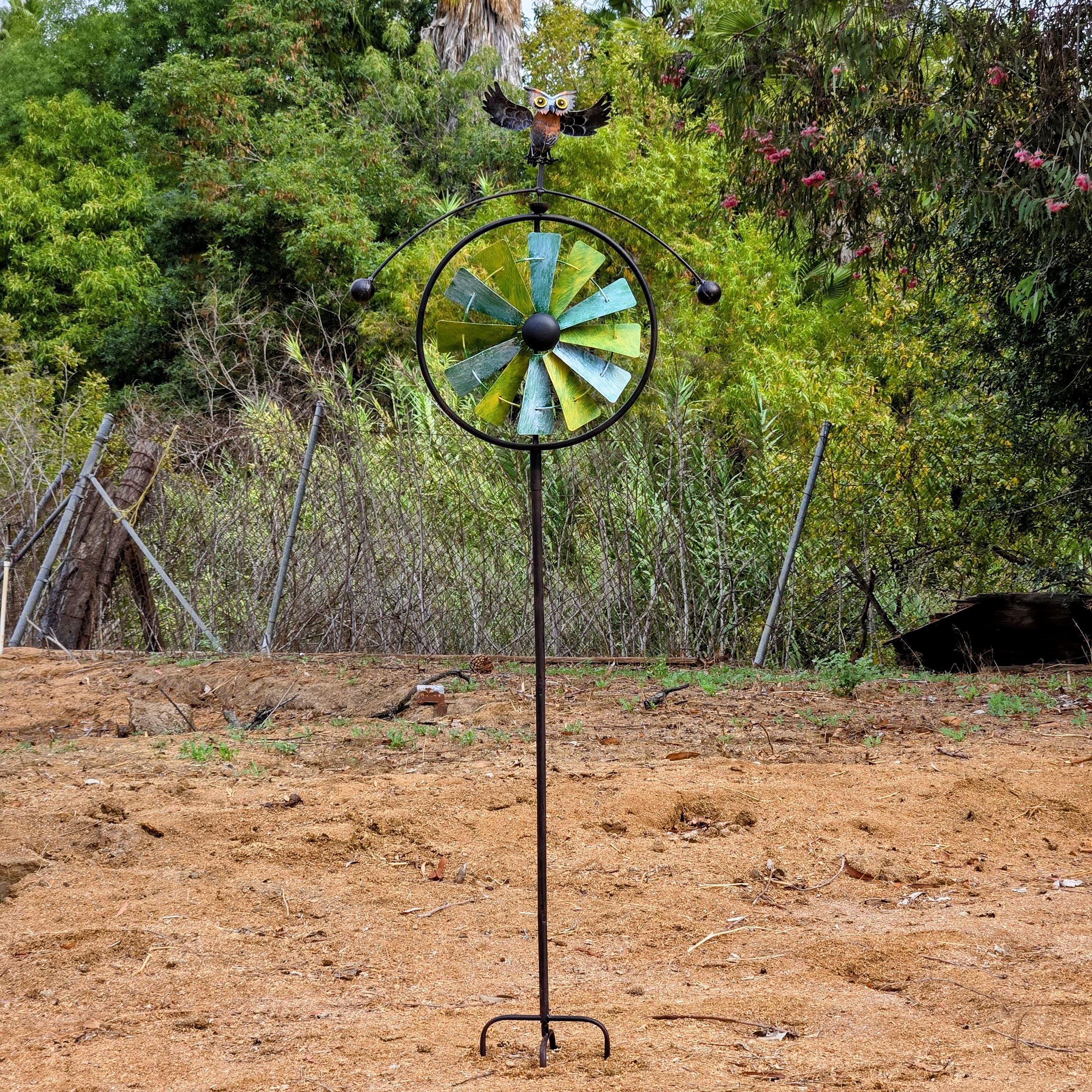 Metal Wind Spinner Balancer – Cardinal or Owl Kinetic Garden Yard Art