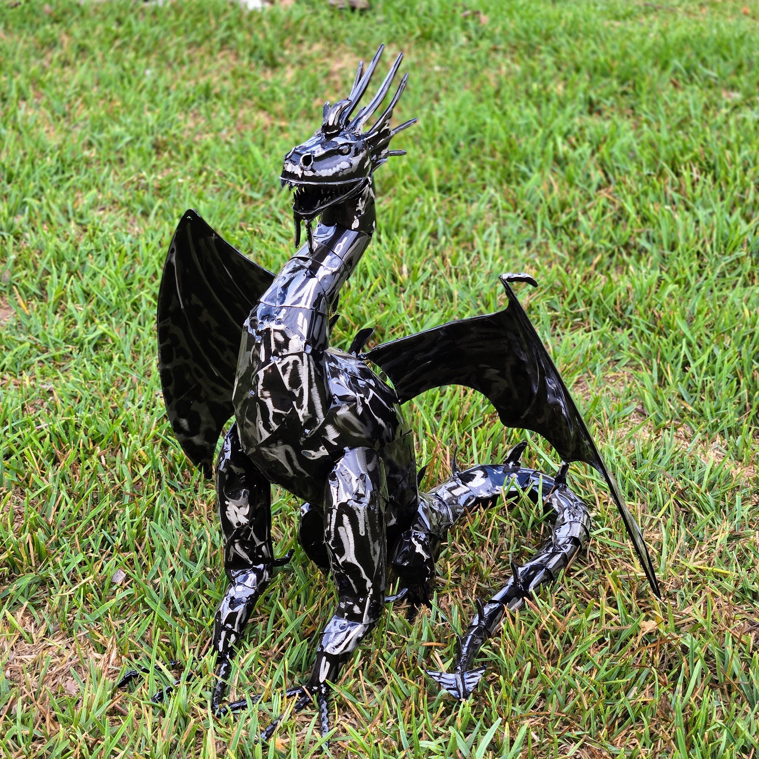 Handcrafted Iron Dragon Sculpture – Rustic Fantasy Garden Art