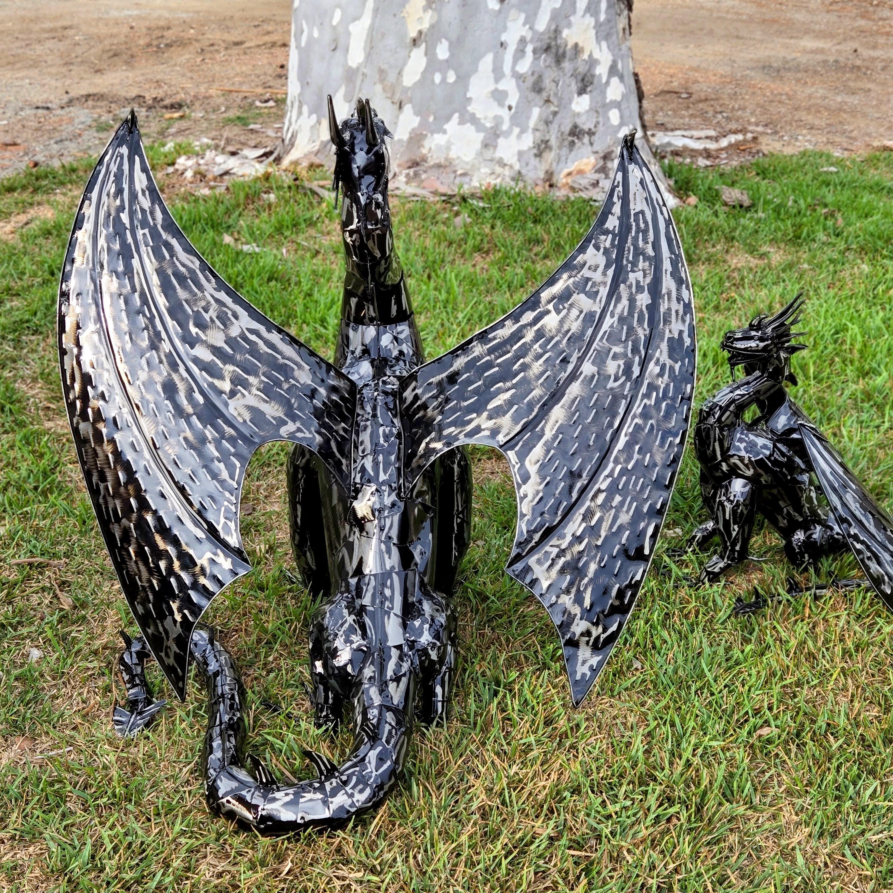 Handcrafted Iron Dragon Sculpture – Rustic Fantasy Garden Art