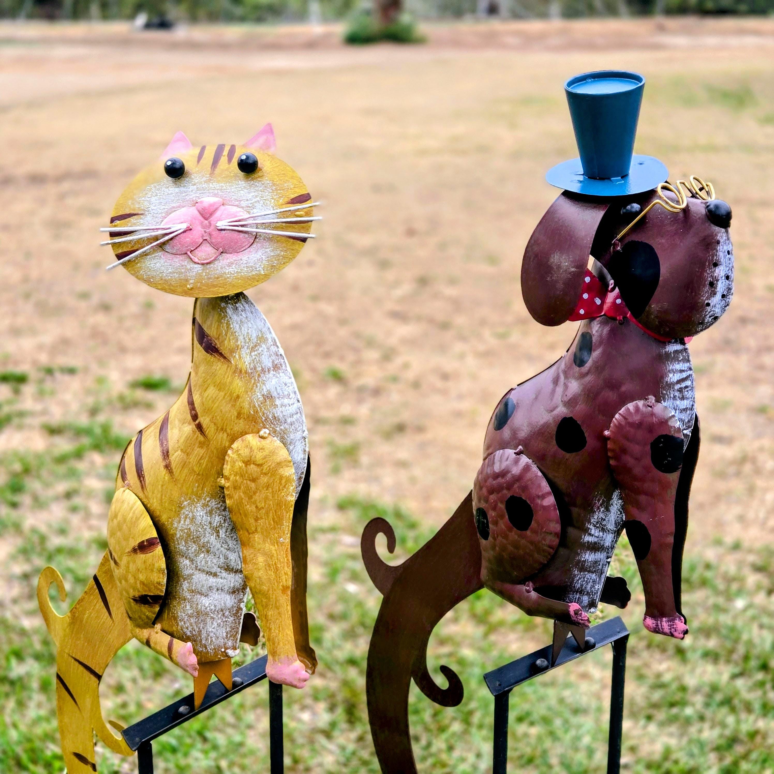 Metal Cat  Dog Garden Balancer – Kinetic Outdoor Yard Art for Cat Lovers