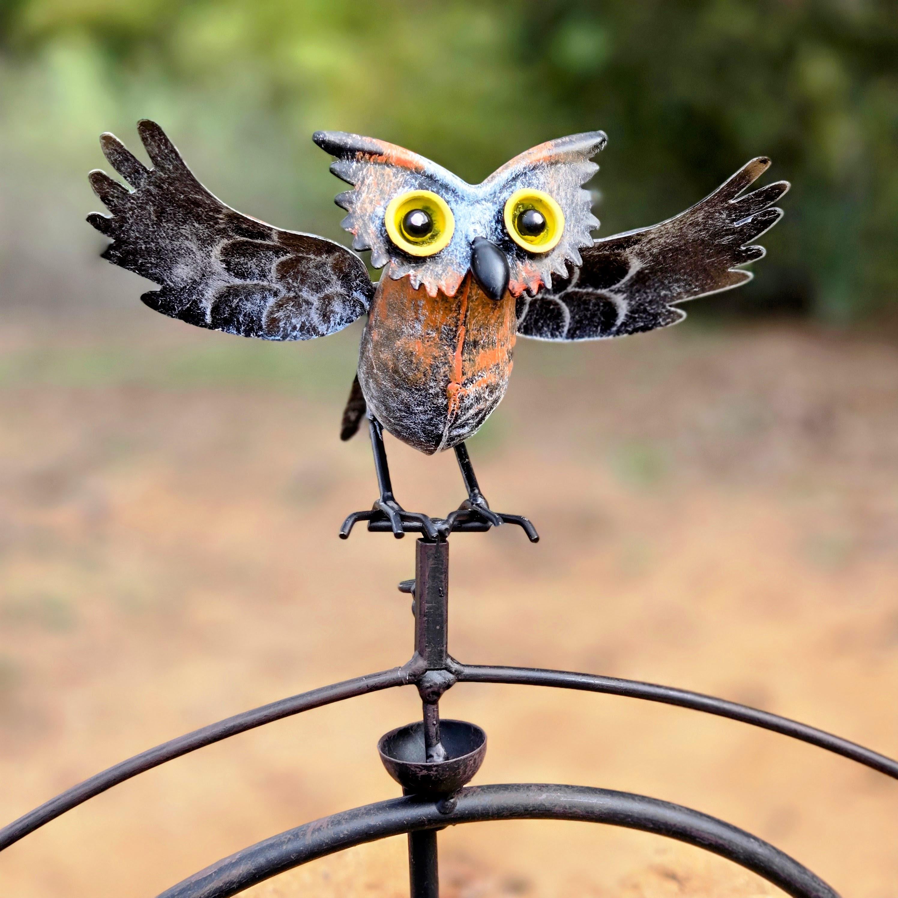 Metal Wind Spinner Balancer – Cardinal or Owl Kinetic Garden Yard Art