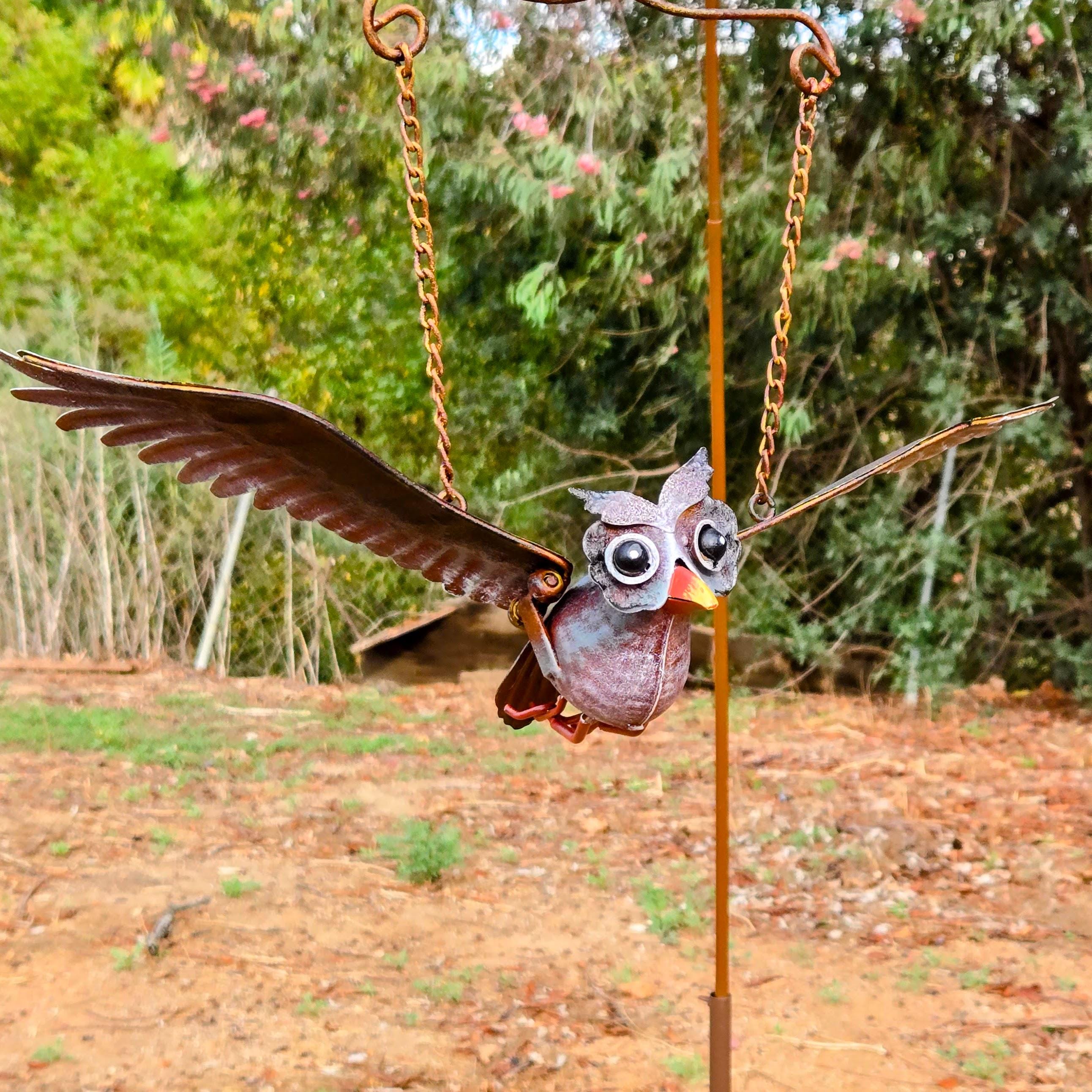Metal Owl Hummingbird Balancer – Owl Kinetic Garden Yard Art