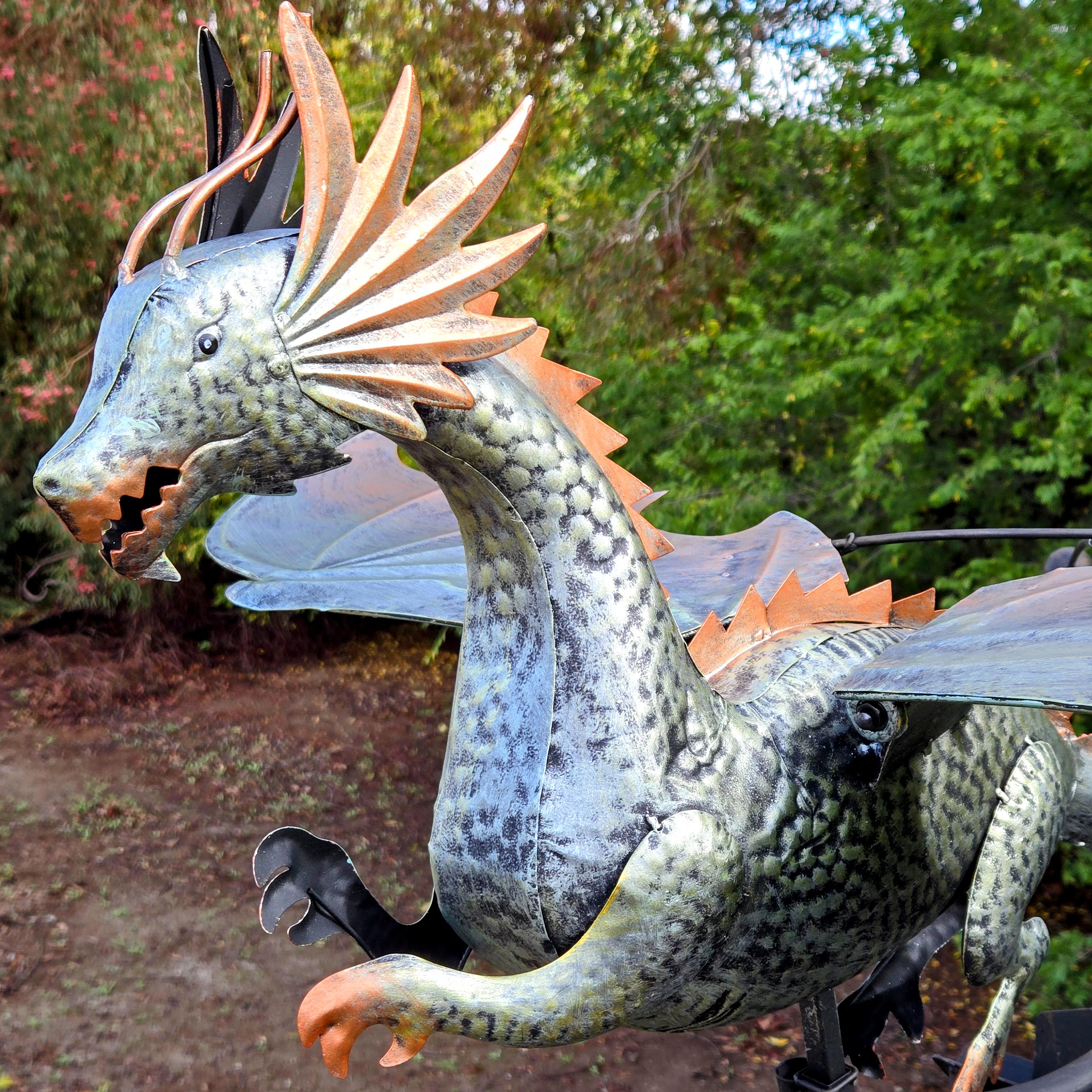 Metal Dragon Rocker – Rustic Outdoor Sculpture, Yard Art Decor