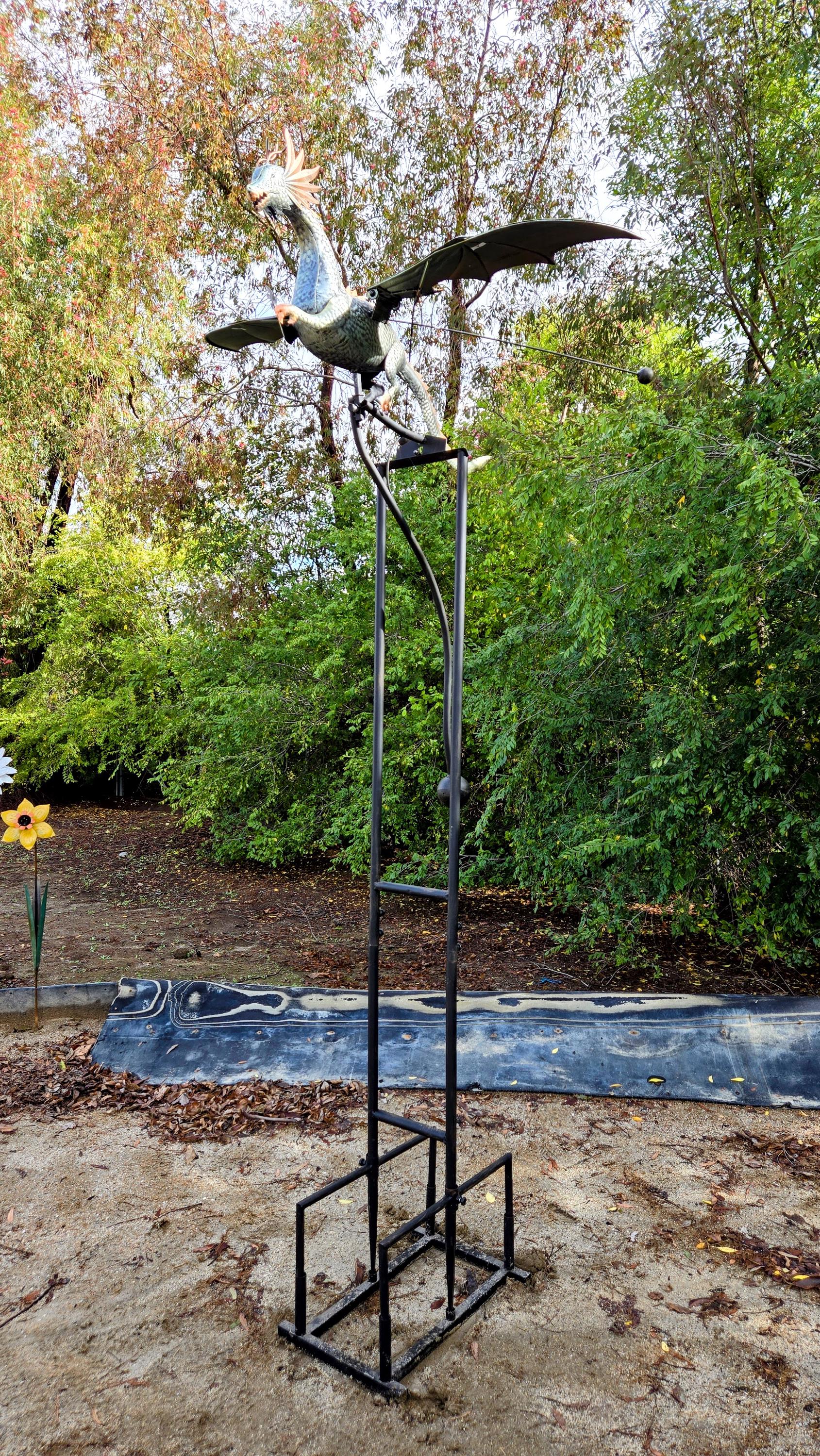 Metal Dragon Rocker – Rustic Outdoor Sculpture, Yard Art Decor