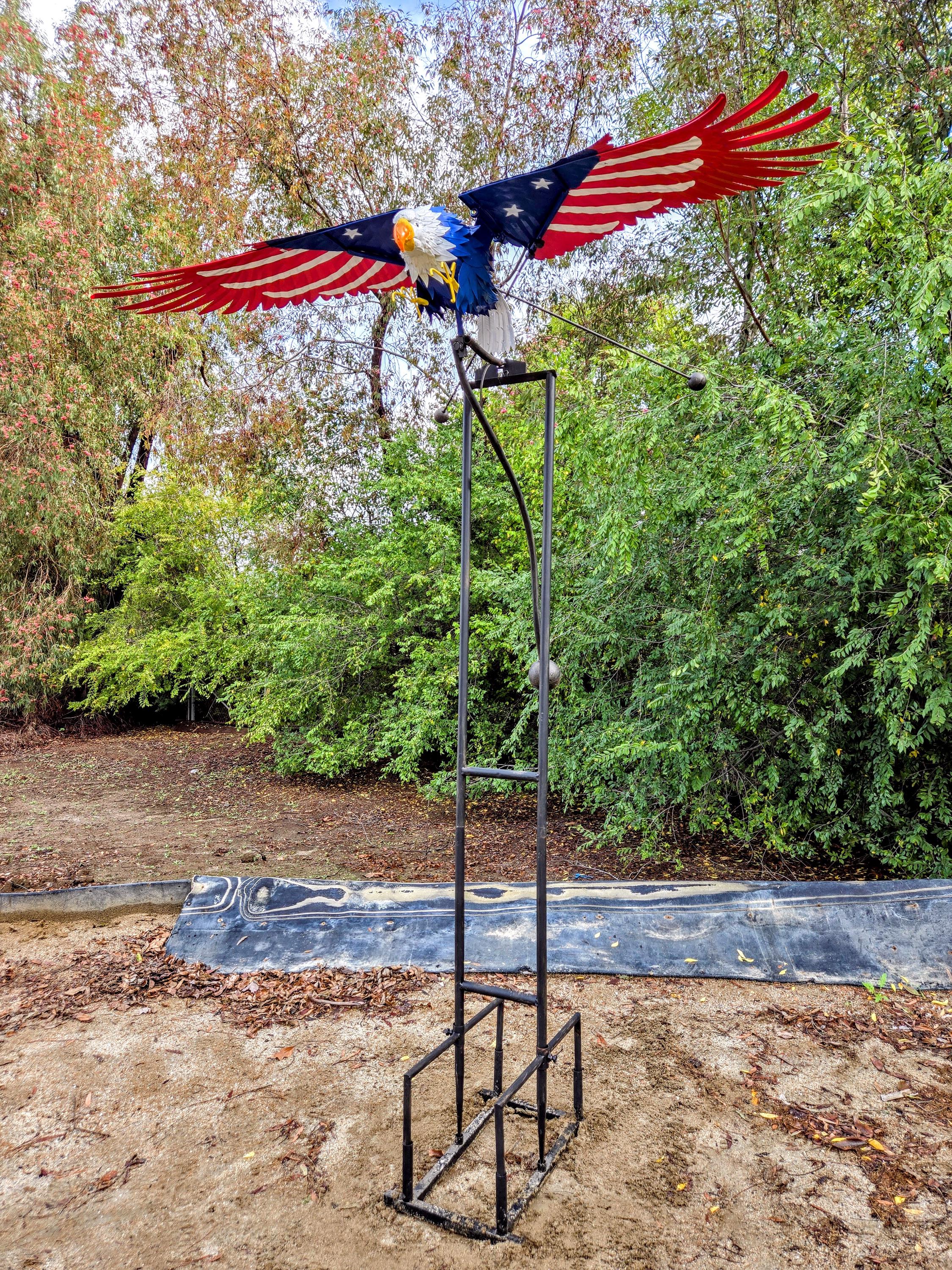 Handcrafted 90" Metal Bald Eagle Yard Art - Kinetic Rocker Sculpture