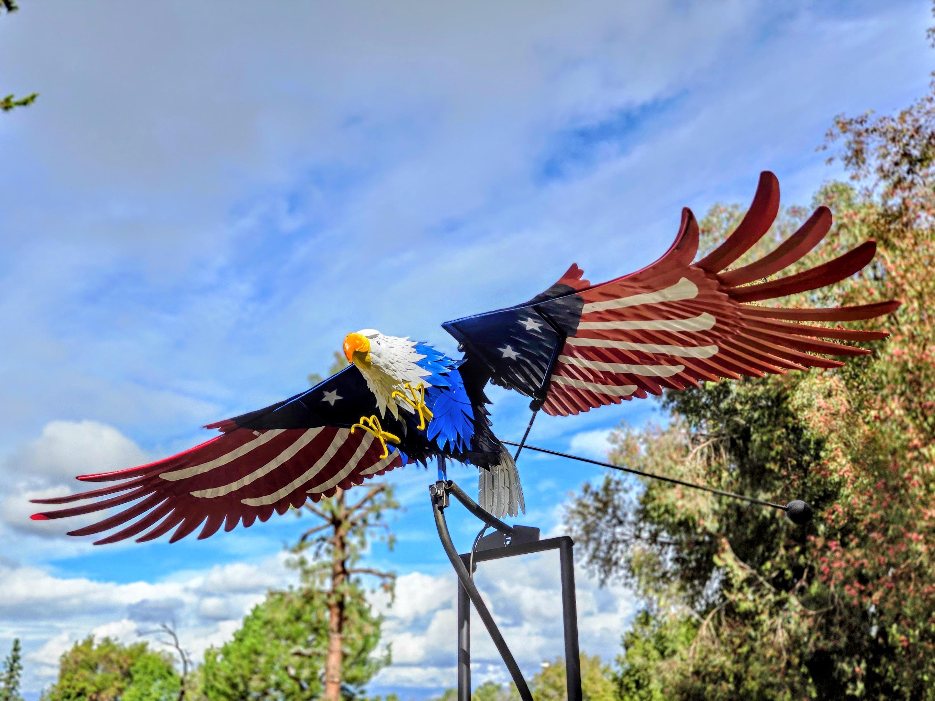 Handcrafted 90" Metal Bald Eagle Yard Art - Kinetic Rocker Sculpture