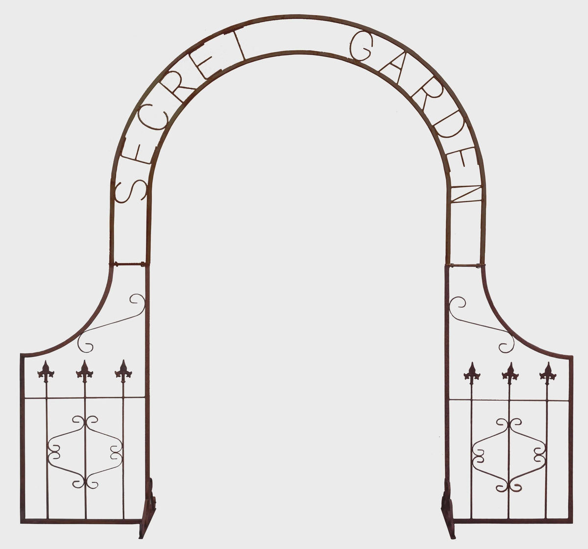 Rustic Metal Garden Arbor – Vintage Iron Gate, Scrollwork Details