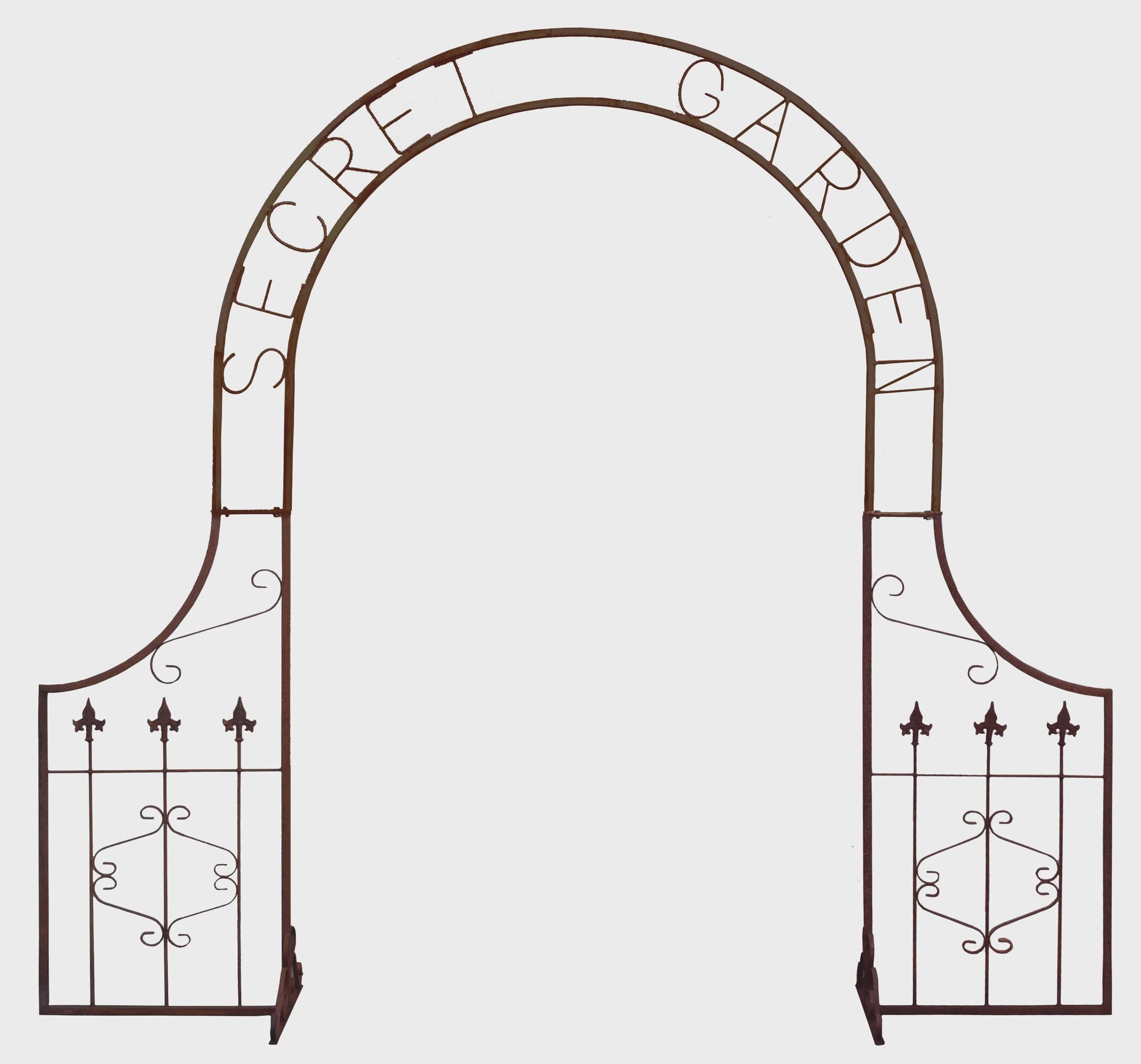Rustic Metal Garden Arbor – Vintage Iron Gate, Scrollwork Details