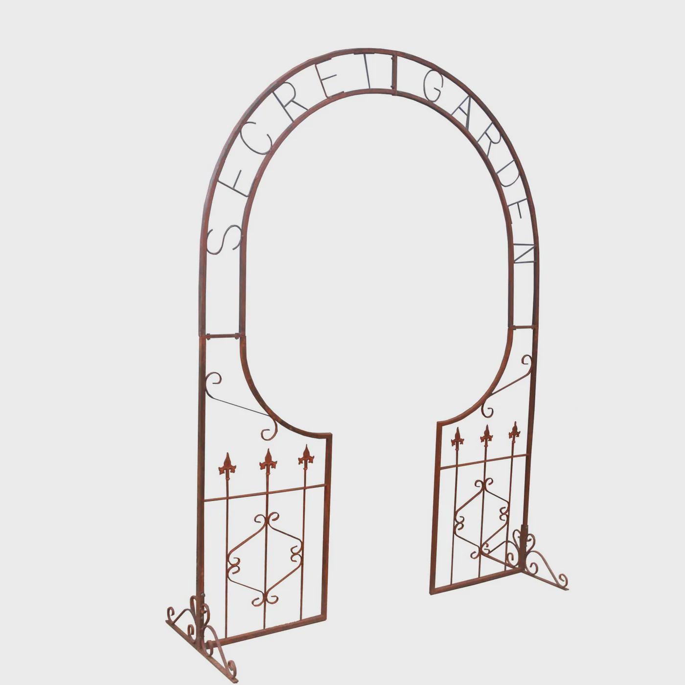 Rustic Metal Garden Arbor – Vintage Iron Gate, Scrollwork Details