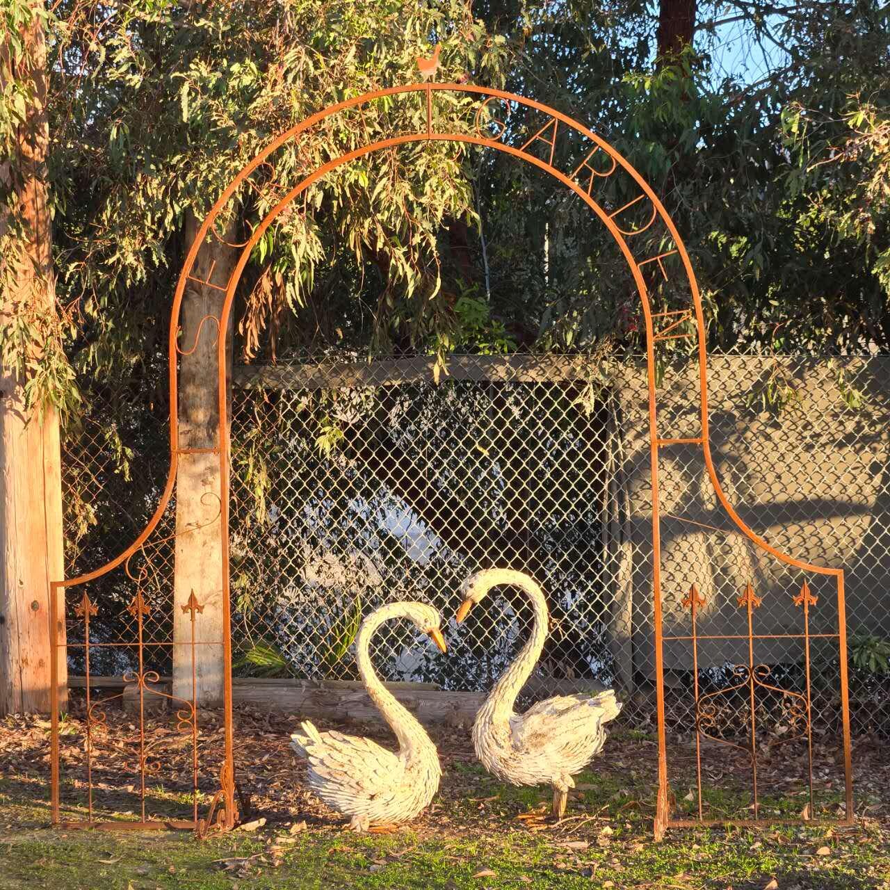 Rustic Metal Garden Arbor – Vintage Iron Gate, Scrollwork Details