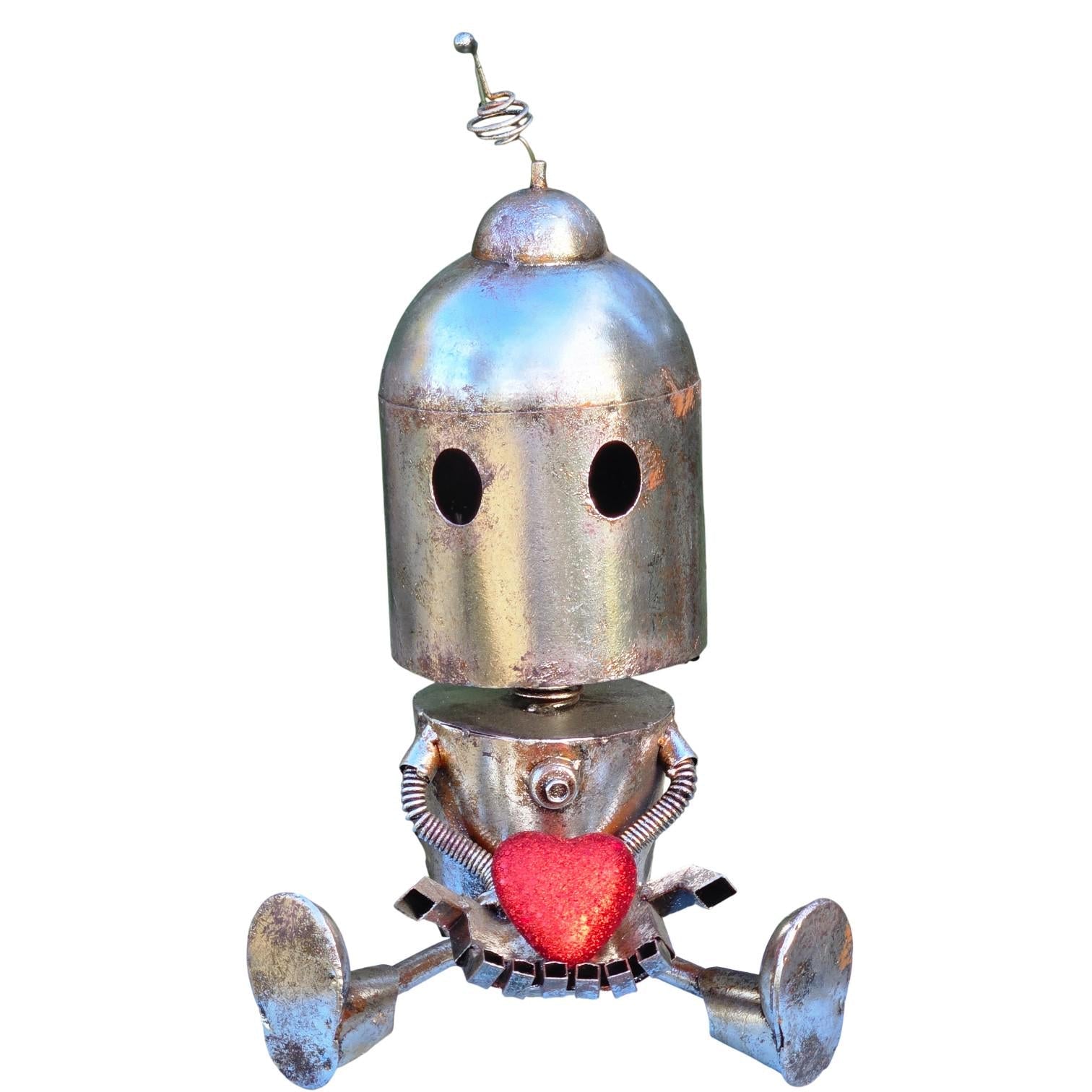 Handmade Metal Robot Sculpture – Rustic Valentine's Day Garden Art