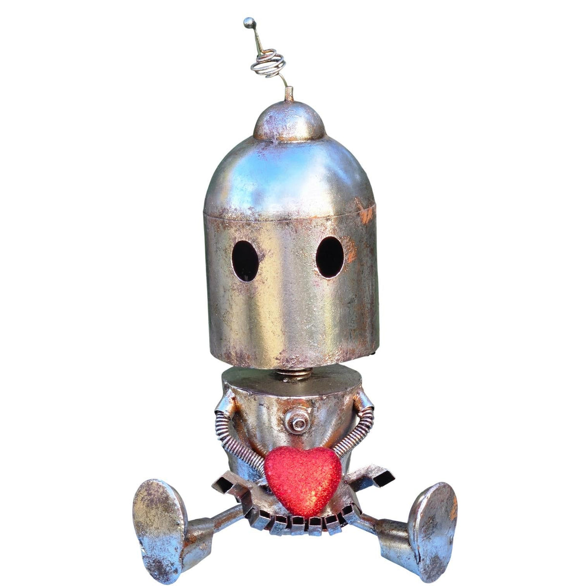 Handmade Metal Robot Sculpture – Rustic Valentine's Day Gift Garden Art