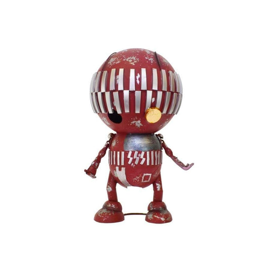 Red Metal Robot Sculpture – Rustic Industrial Garden Art, Handmade