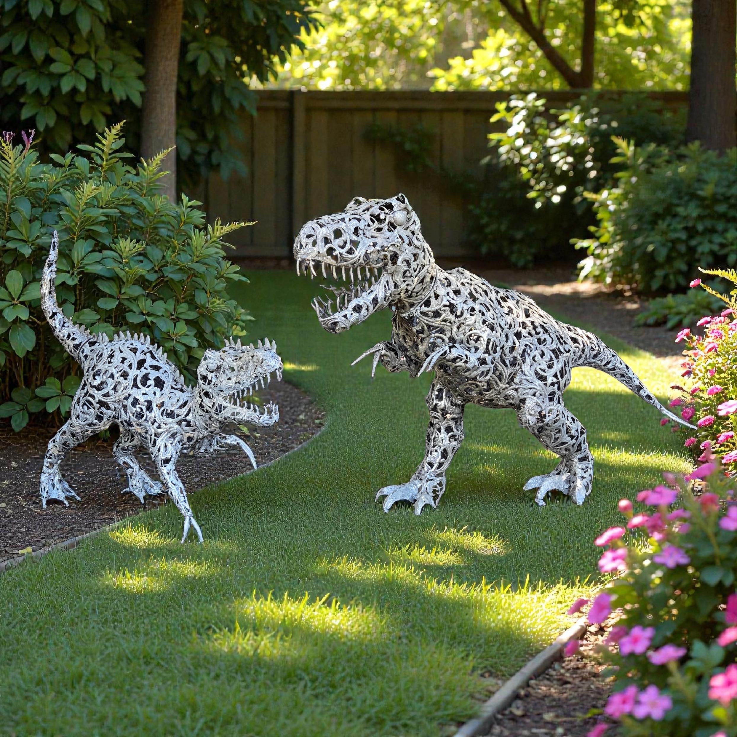 Vintage Metal Dinosaur Garden Sculpture – Outdoor Yard Decor