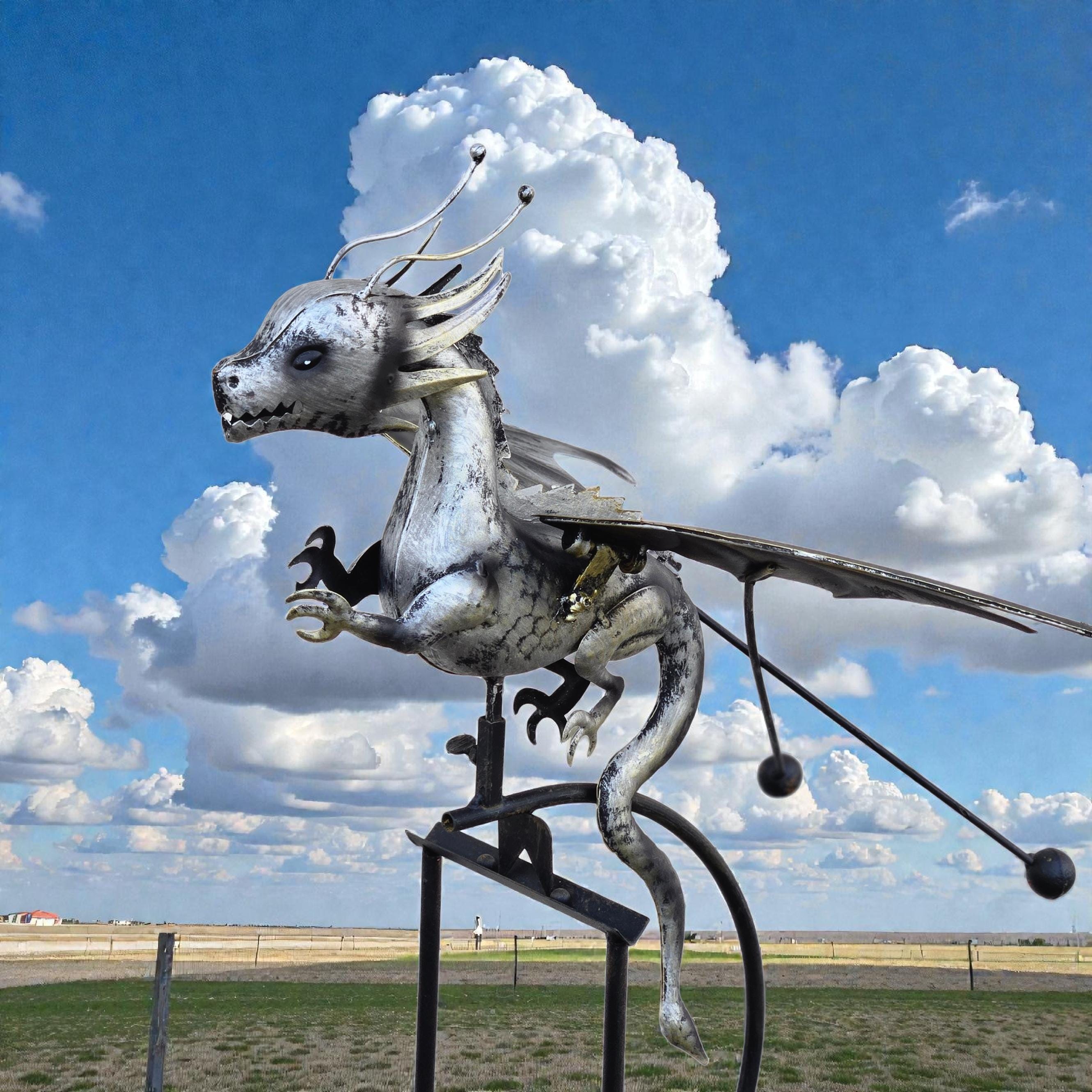 Metal Flying dragon Garden Rocker: Steel Balancing Lawn Ornament