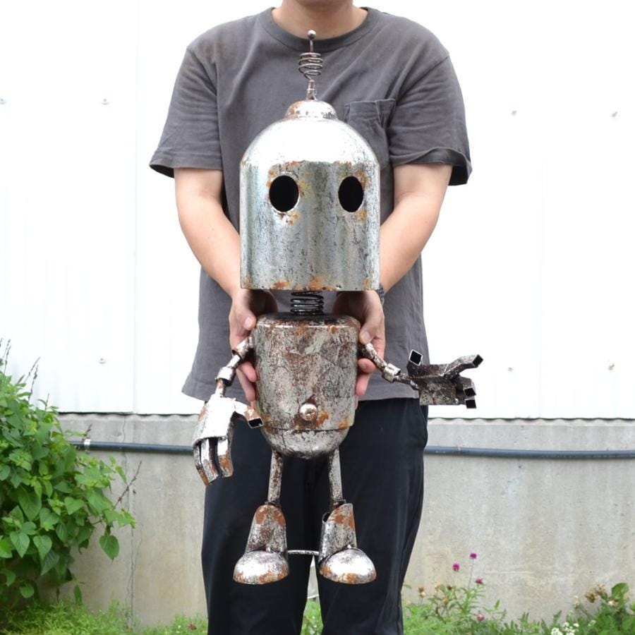 Handmade Metal Robot Sculpture – Rustic Valentine's Day Gift Garden Art