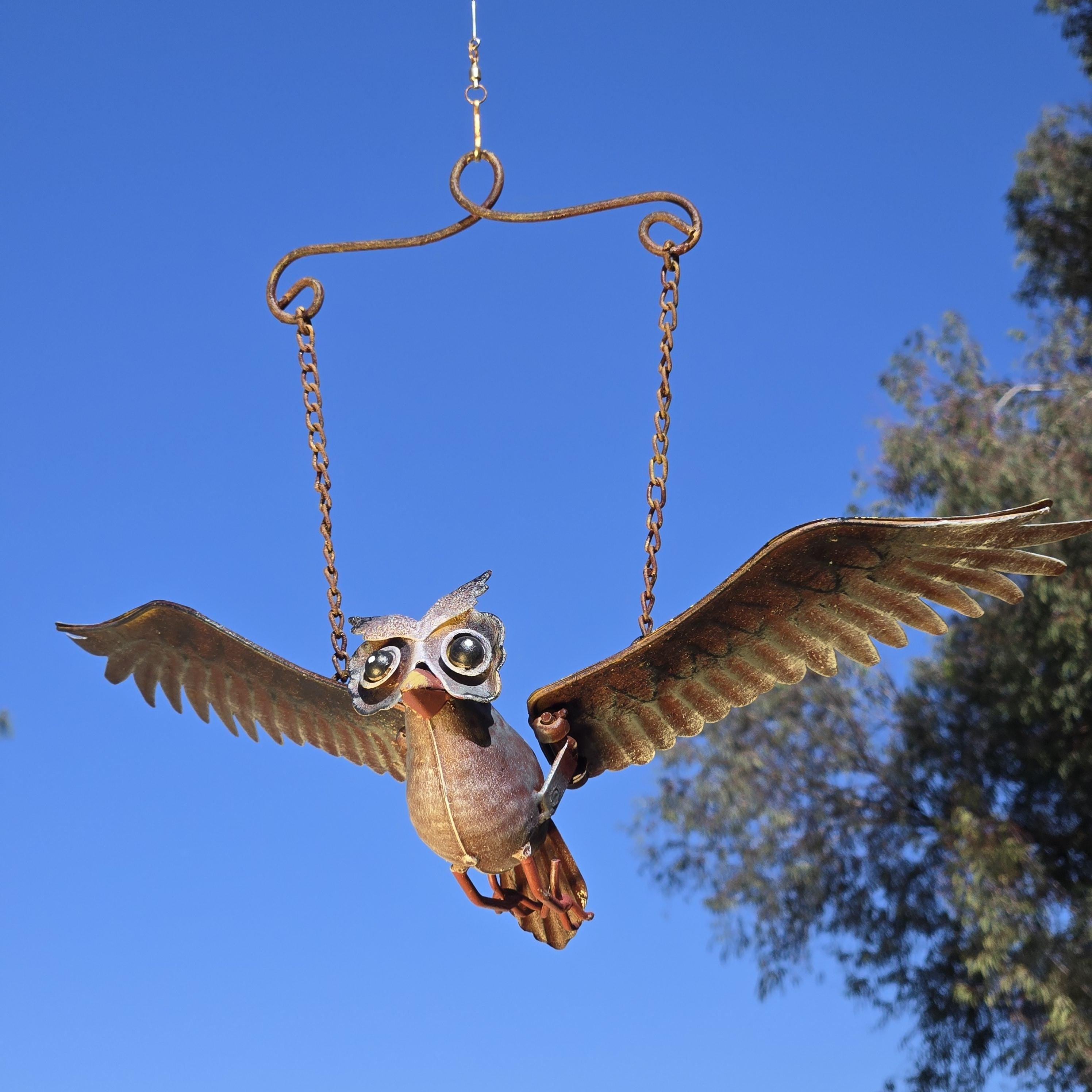 Metal Owl Hummingbird Balancer – Owl Kinetic Garden Yard Art