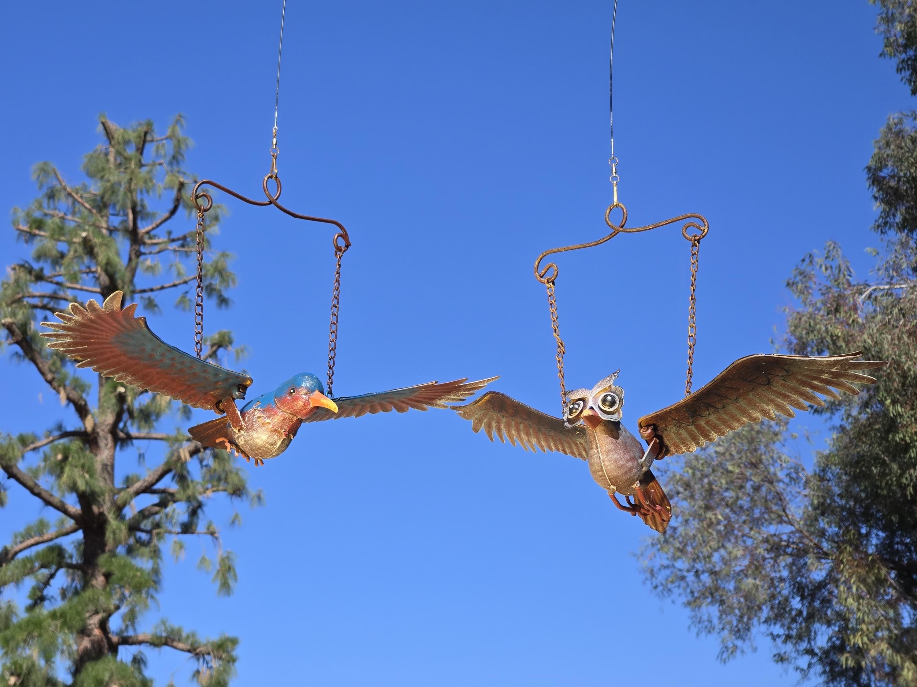 Metal Owl Hummingbird Balancer – Owl Kinetic Garden Yard Art