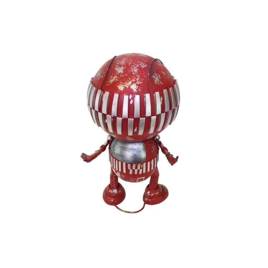 Red Metal Robot Sculpture – Rustic Industrial Garden Art, Handmade